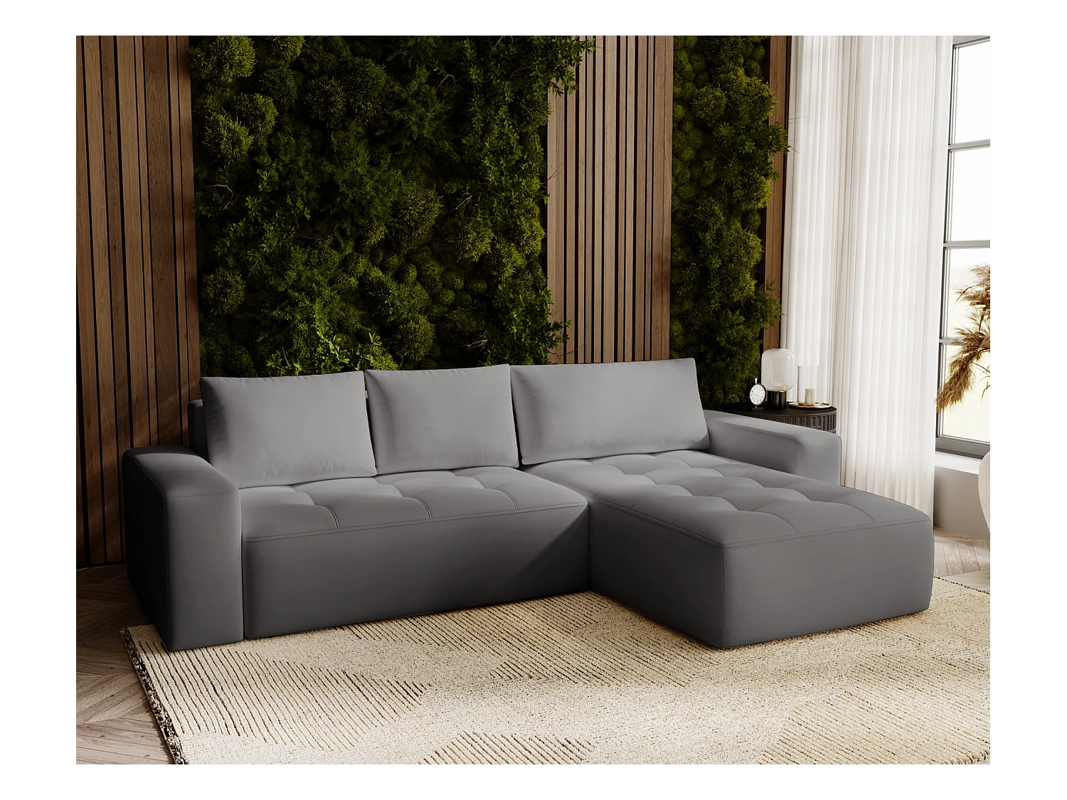 Emporius Nevada Canapé d'angle avec Rangement, Convertible - Tissu Velours, Canapé d'angle 250 cm, 4 Places - Droite, Gris (Trinity 15)