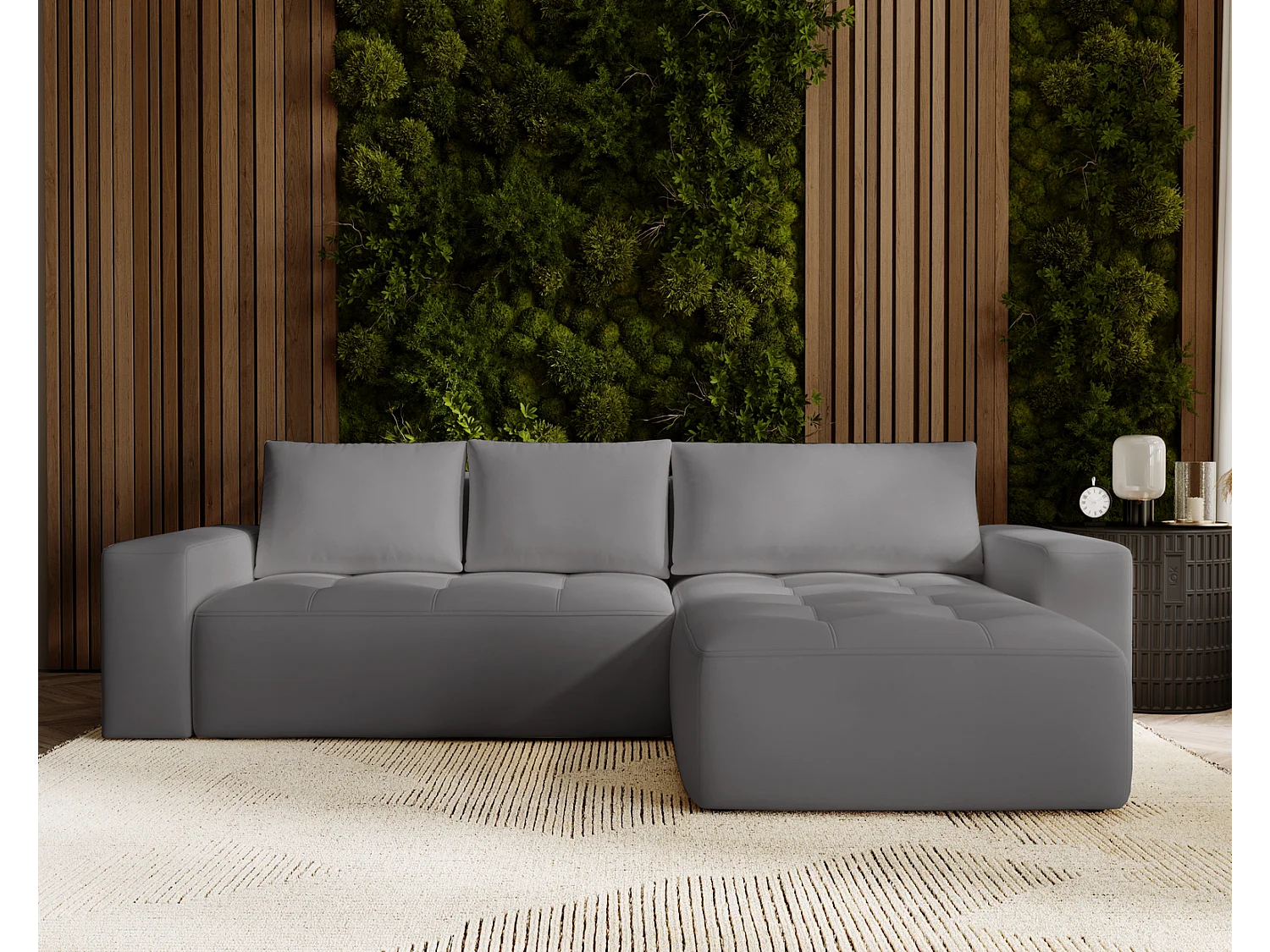 Emporius Nevada Hoekbank 250 cm met slaapfunctie et bedlade, rechts, fluweel grijs (Trinity 15)