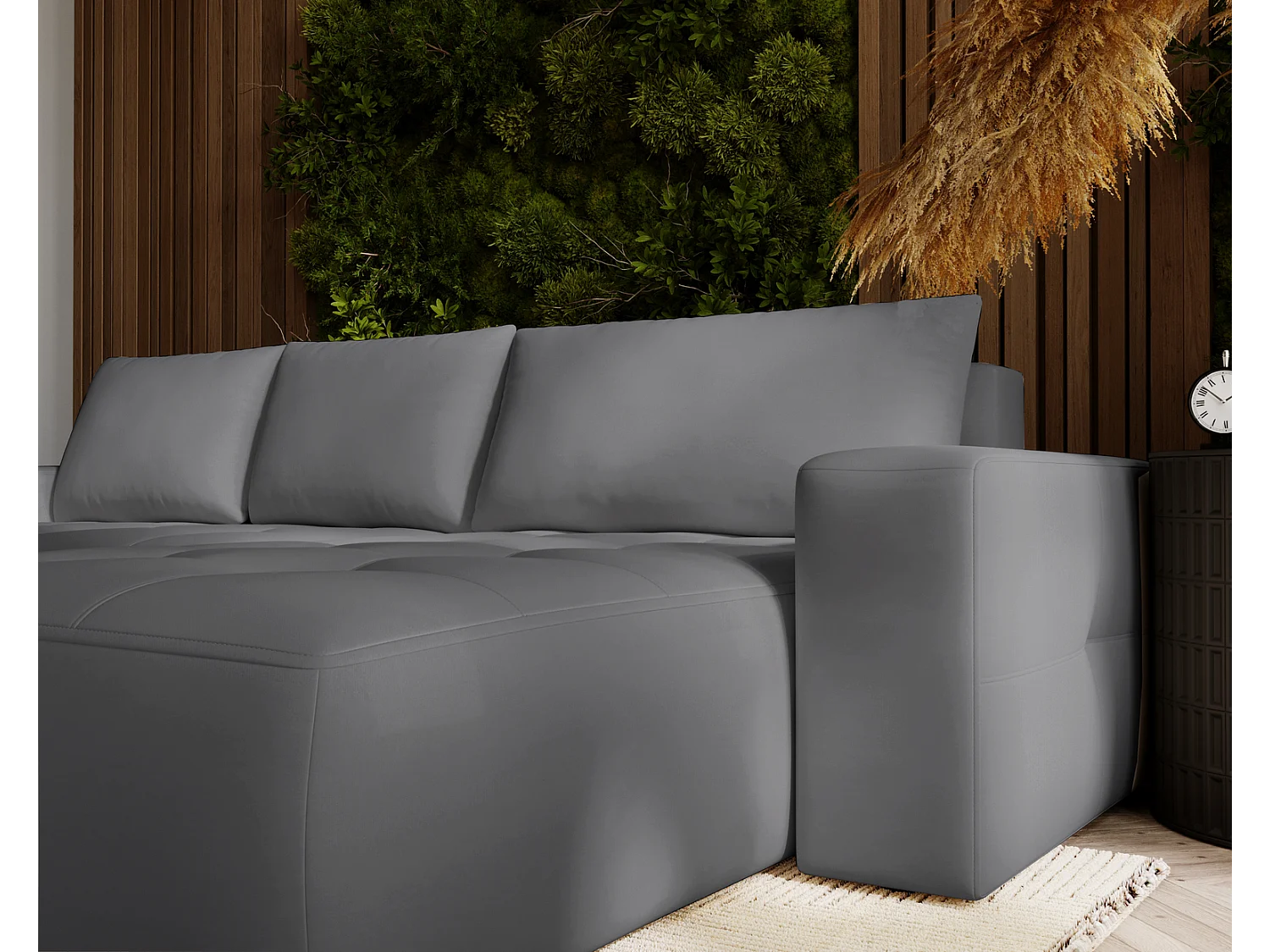 Emporius Nevada Hoekbank 250 cm met slaapfunctie et bedlade, rechts, fluweel grijs (Trinity 15)