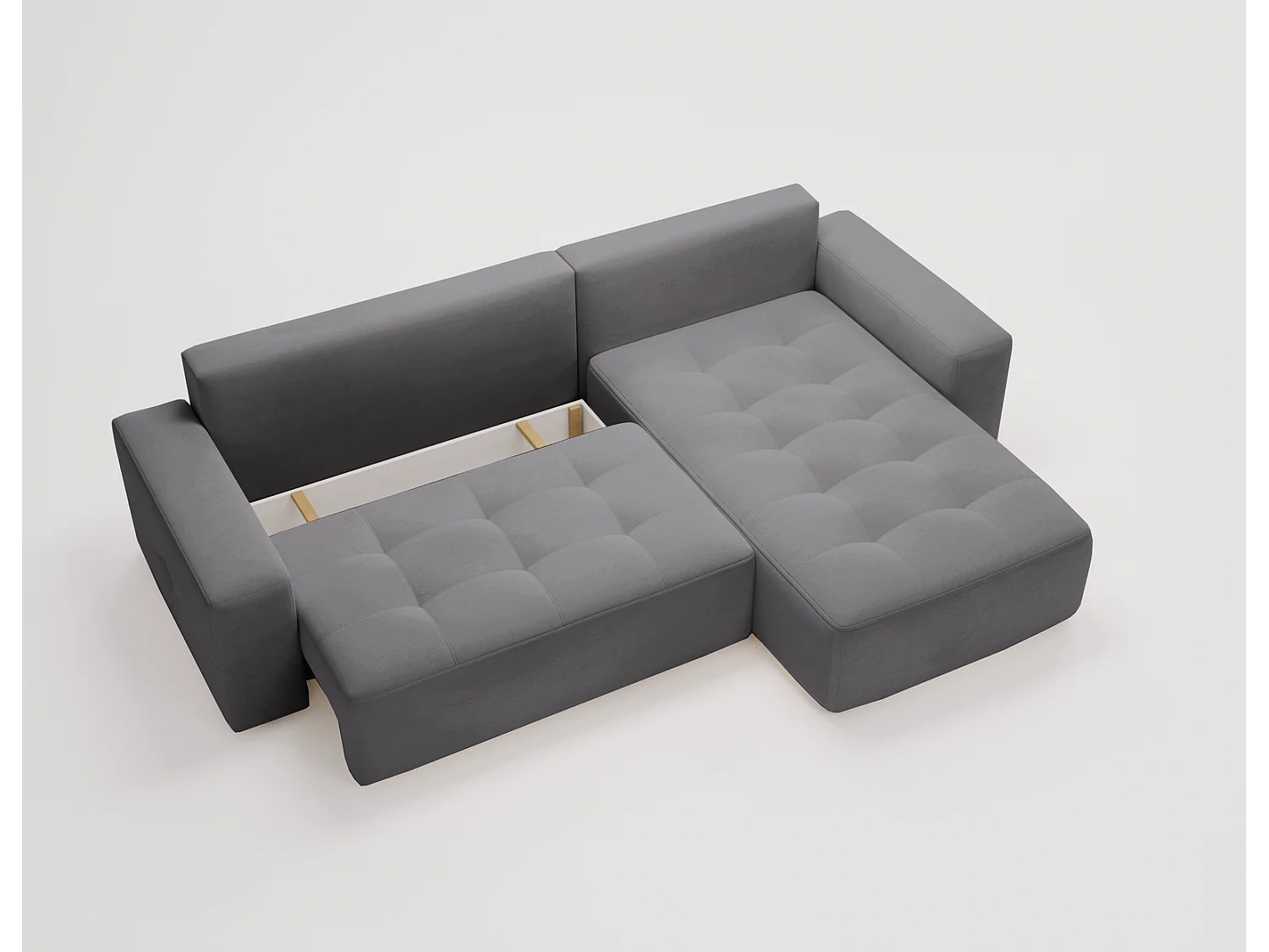 Emporius Nevada Hoekbank 250 cm met slaapfunctie et bedlade, rechts, fluweel grijs (Trinity 15)