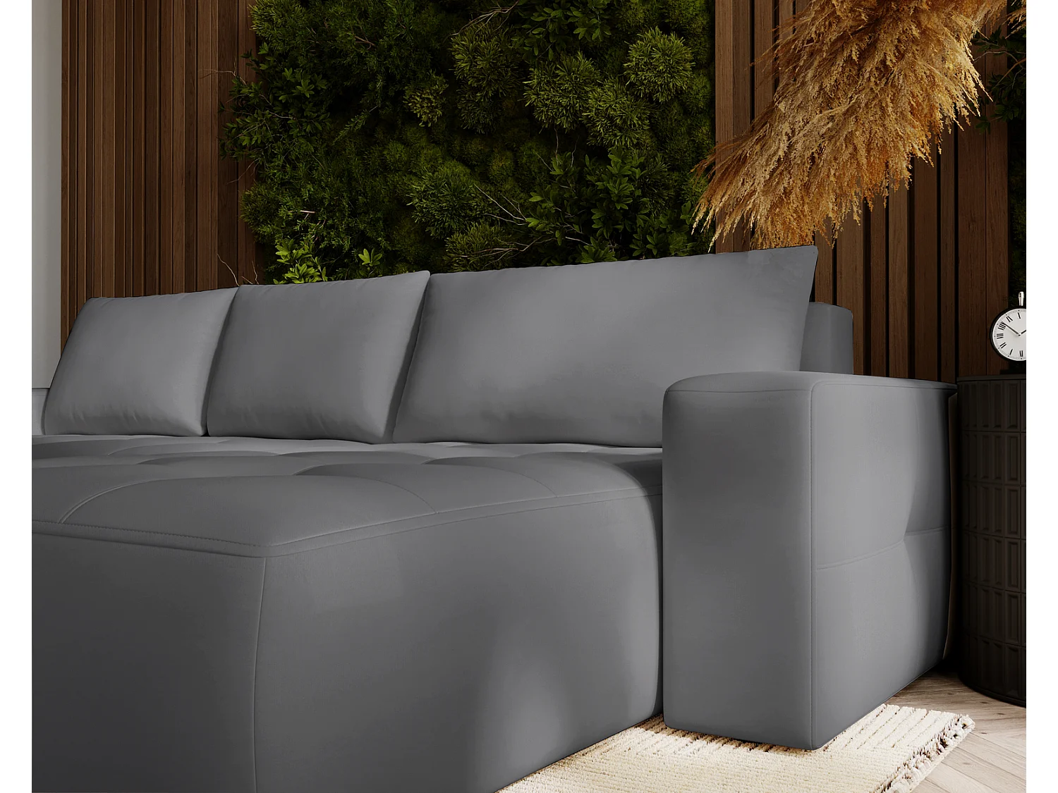 Canapé d'angle convertible 4 places avec rangement en tissu gris