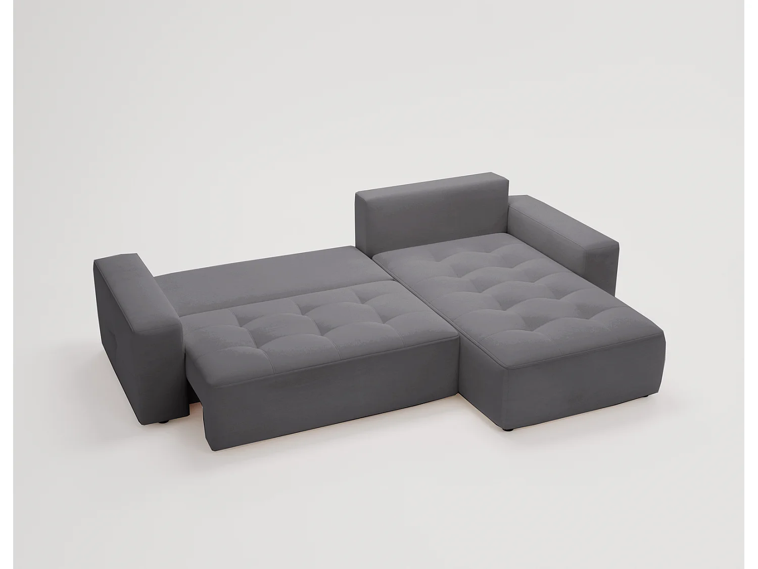 Canapé d'angle convertible 4 places avec rangement en tissu gris