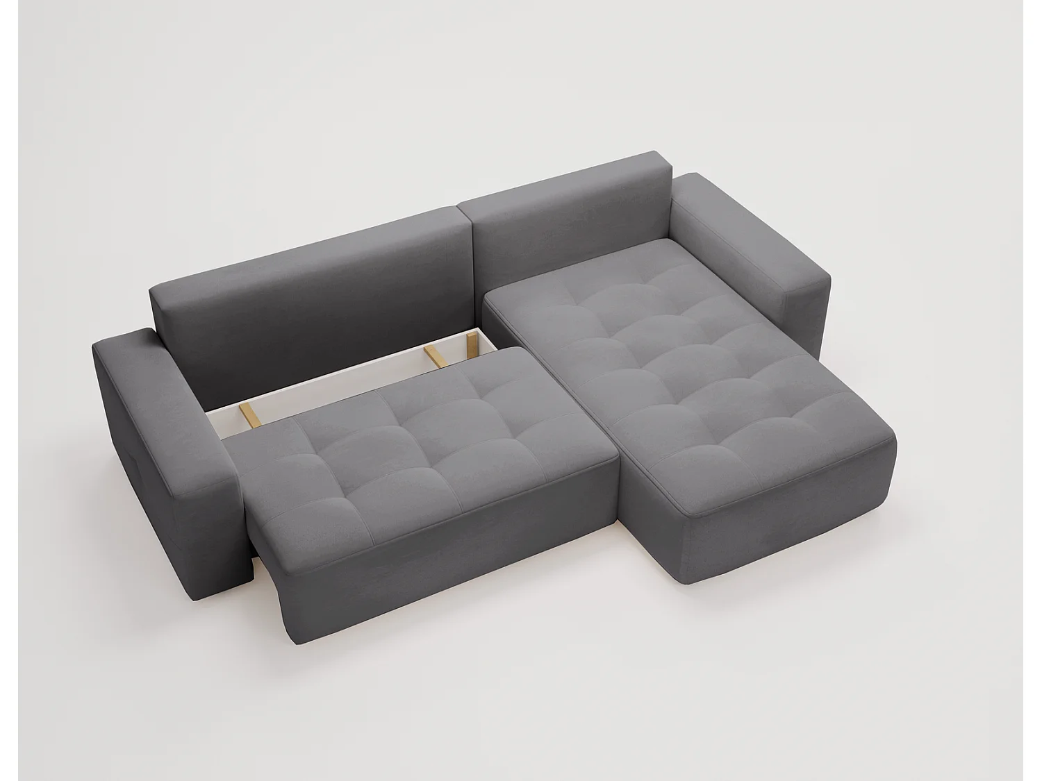 Canapé d'angle convertible 4 places avec rangement en tissu gris