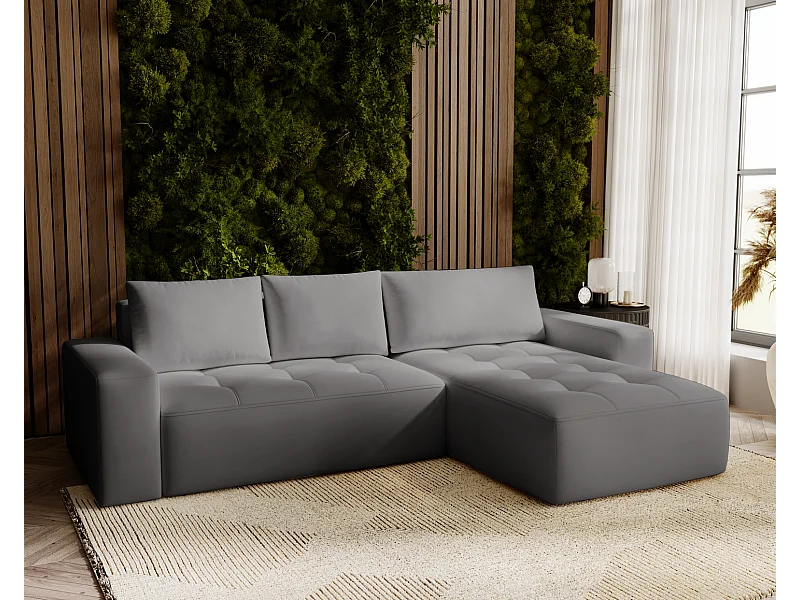 Emporius Nevada Canapé d'angle avec Rangement, Convertible - Tissu Velours, Canapé d'angle 250 cm, 4 Places - Droite, Gris (Trinity 15)