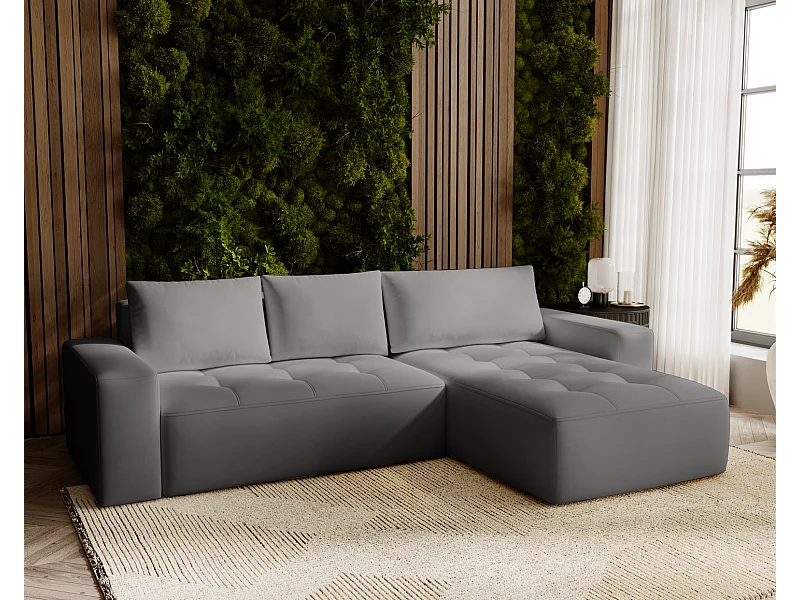 Emporius Nevada Canapé d'angle avec Rangement, Convertible - Tissu Velours, Canapé d'angle 250 cm, 4 Places - Droite, Gris (Trinity 15)