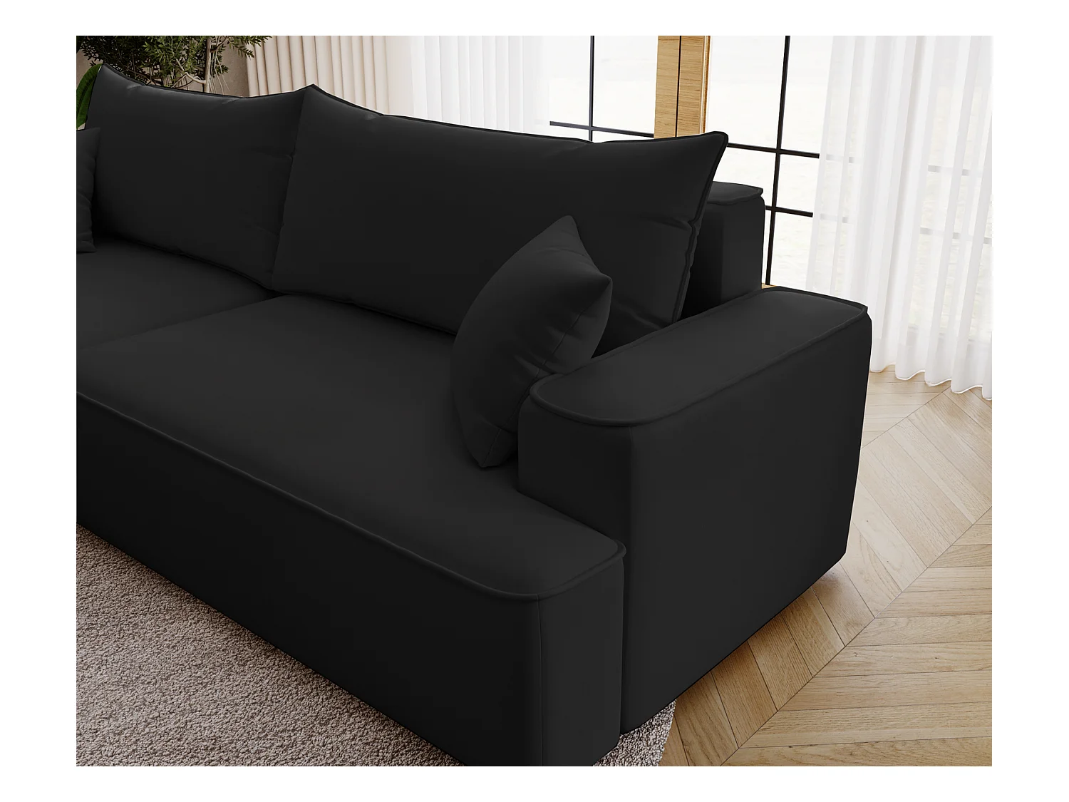Emporius Dallas Canapé d'angle 270 cm, Convertible, Tissu Velours - Gauche, Noir (Komodo 23)