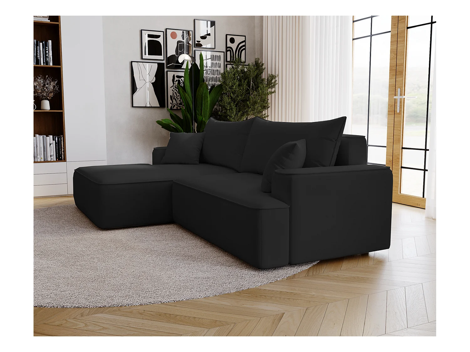 Emporius Dallas Canapé d'angle 270 cm, Convertible, Tissu Velours - Gauche, Noir (Komodo 23)