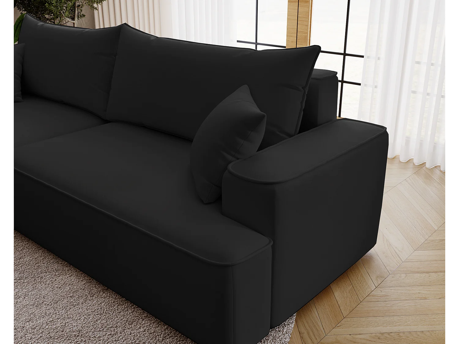 Emporius Dallas Hoekbank L-Vorm - slaapfunctie en bedlade, links - Sofa 250 cm, fluweel zwart (Komodo 23)