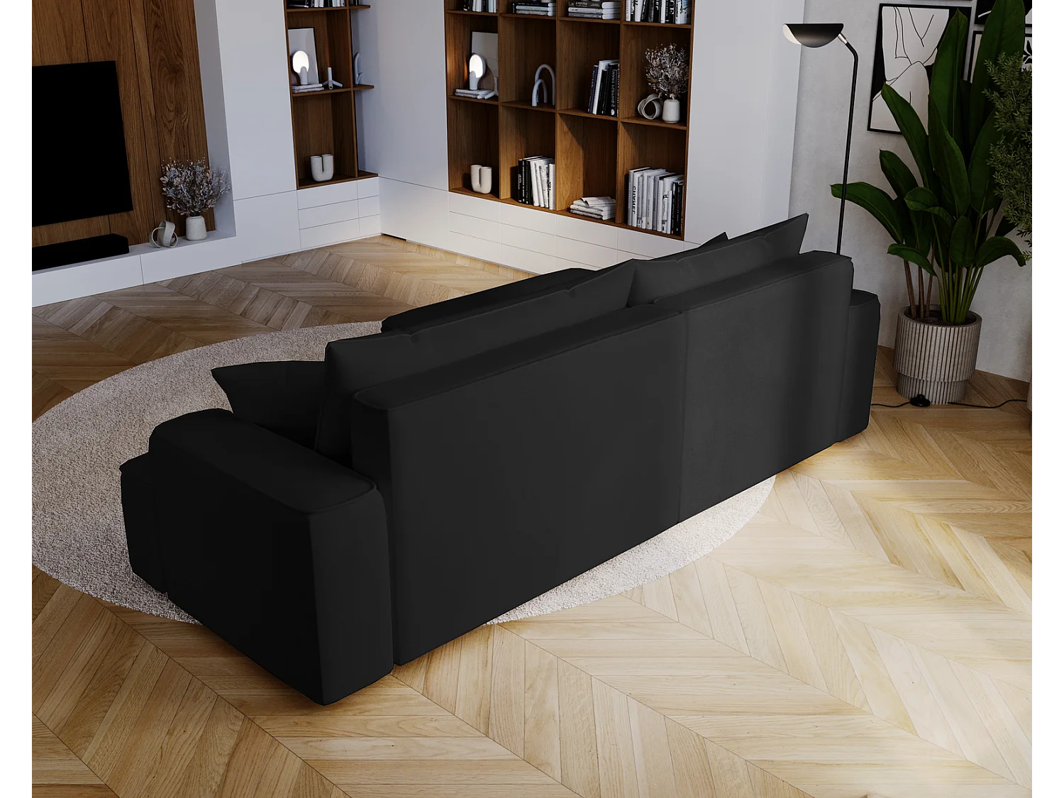 Emporius Dallas Hoekbank L-Vorm - slaapfunctie en bedlade, links - Sofa 250 cm, fluweel zwart (Komodo 23)