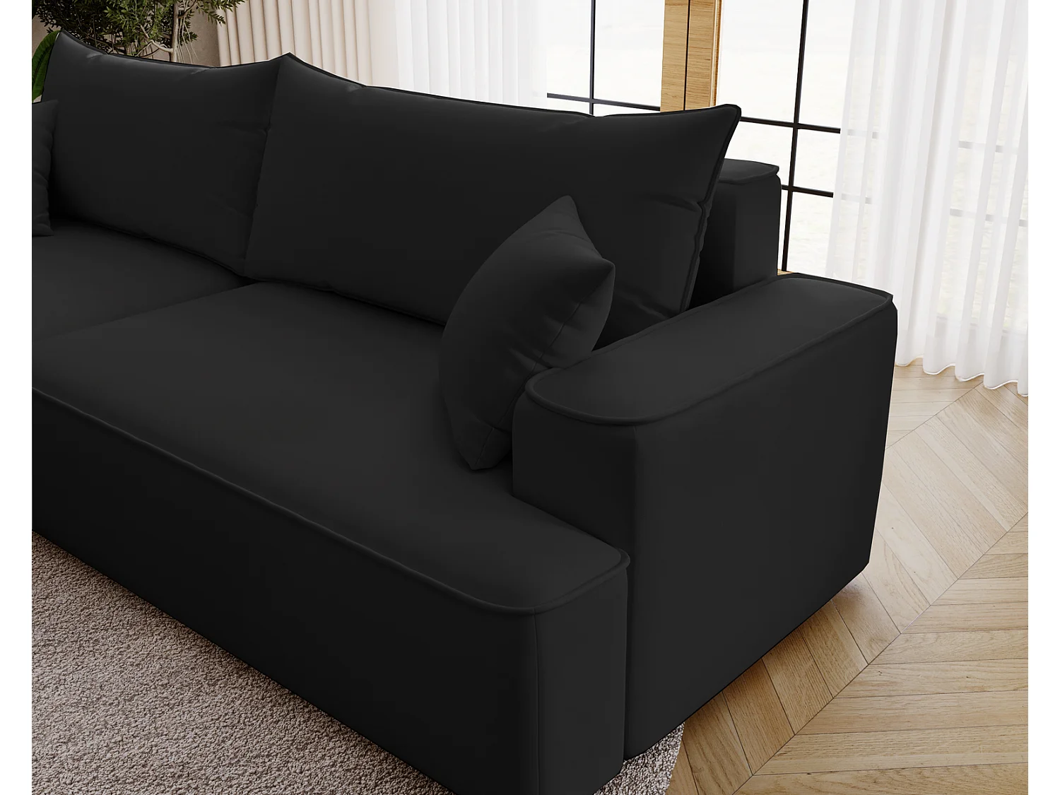 Canapé d'angle convertible Dallas, 270 cm, velours, gauche, noir