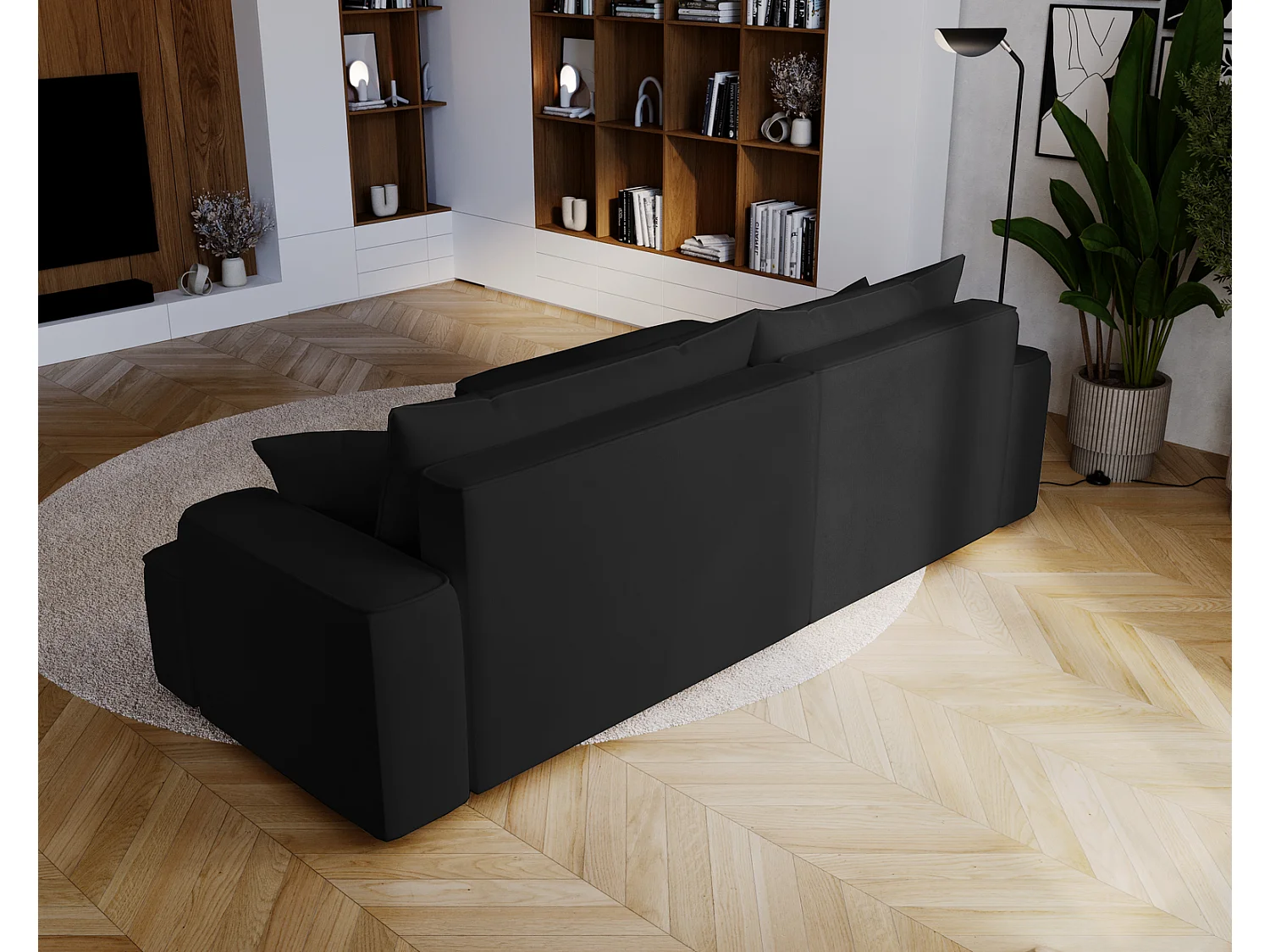 Canapé d'angle convertible Dallas, 270 cm, velours, gauche, noir