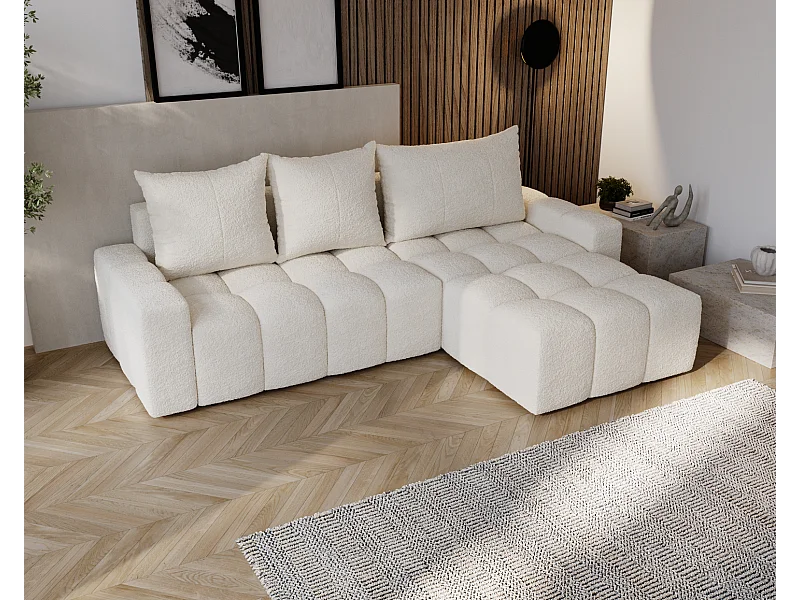 Emporius Wilson Hoekbank met slaapfunctie - slaapbank met bedlade, rechts, bouclé crème (Anthology 1)