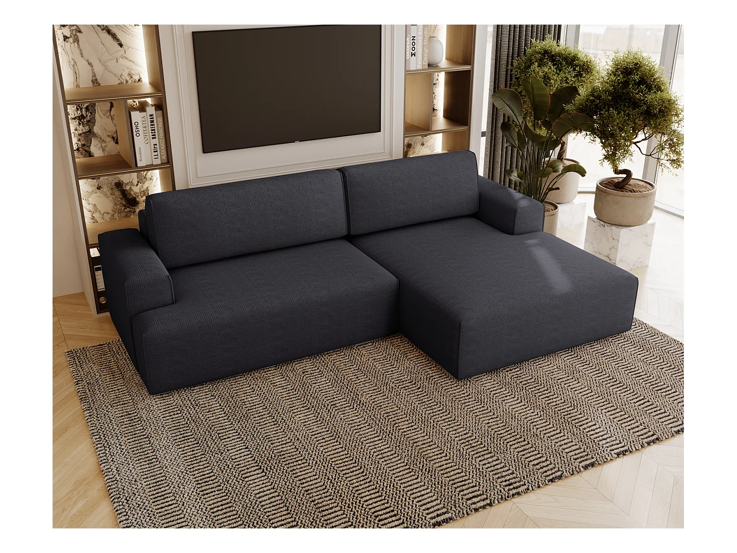 Emporius Boston Canapé d'Angle Convertible 270 cm - Canapé-lit, Sofa avec Rangement, 4 Places - Canapé d'Angle Forme L, Droite, Noir (Memphis 20)
