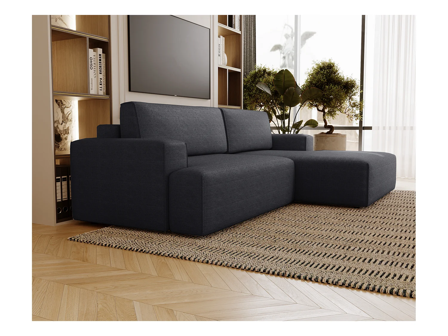 Emporius Boston Canapé d'Angle Convertible 270 cm - Canapé-lit, Sofa avec Rangement, 4 Places - Canapé d'Angle Forme L, Droite, Noir (Memphis 20)