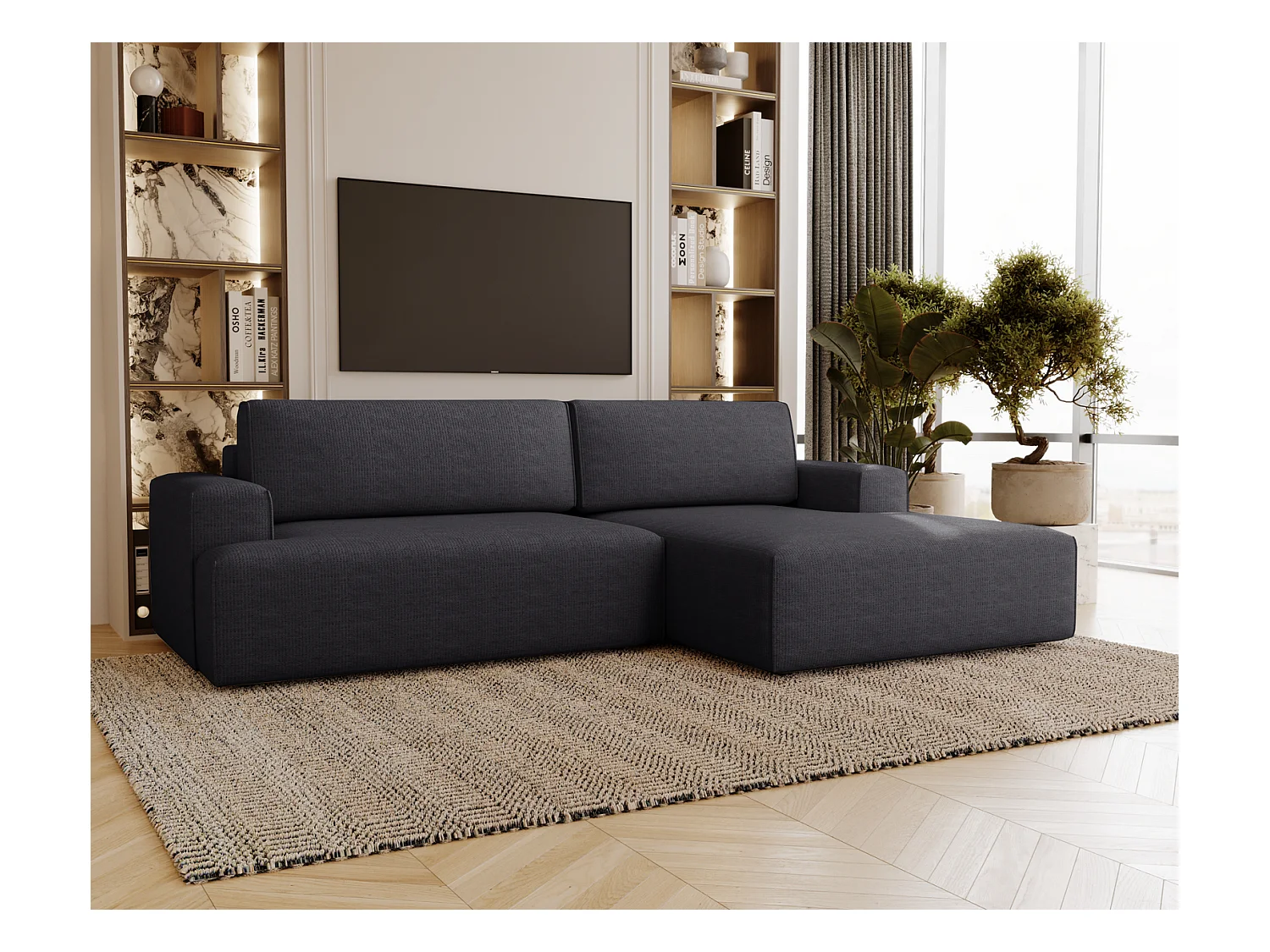 Emporius Boston Canapé d'Angle Convertible 270 cm - Canapé-lit, Sofa avec Rangement, 4 Places - Canapé d'Angle Forme L, Droite, Noir (Memphis 20)