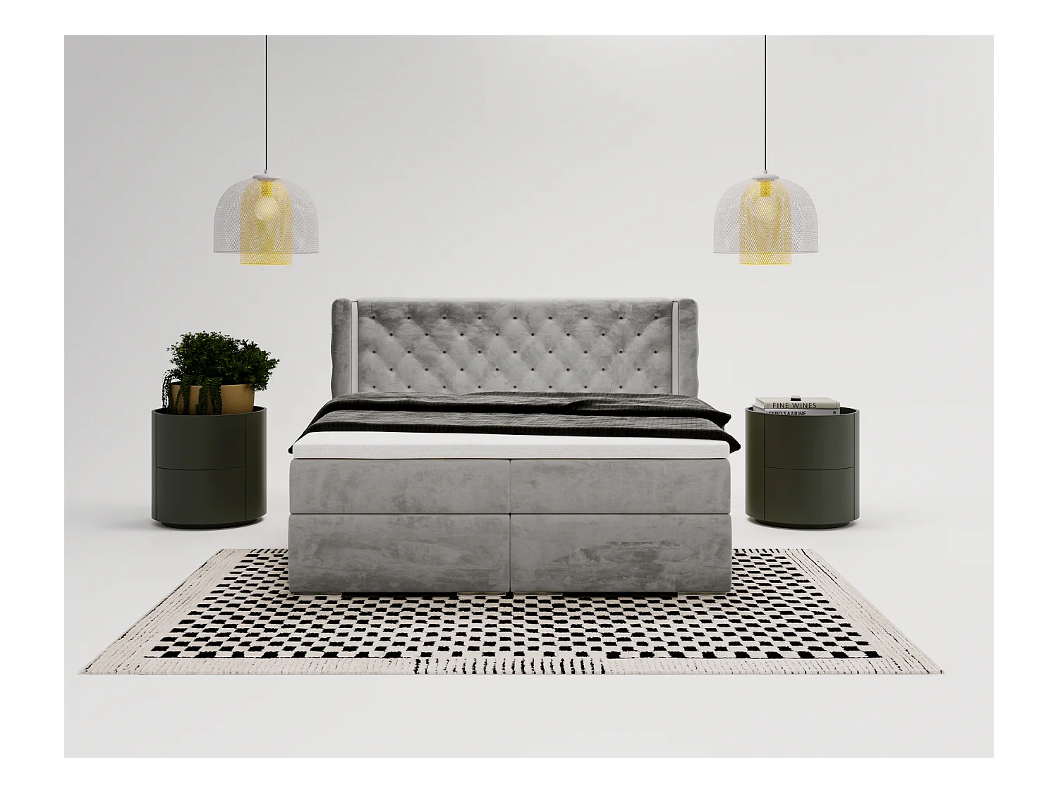 Emporius Valencia Box Lit adulte 180x200 cm - Lit avec matelas, Rangement, surmatelas, - lit double 180x200 Gris (Magic Velvet 2217)