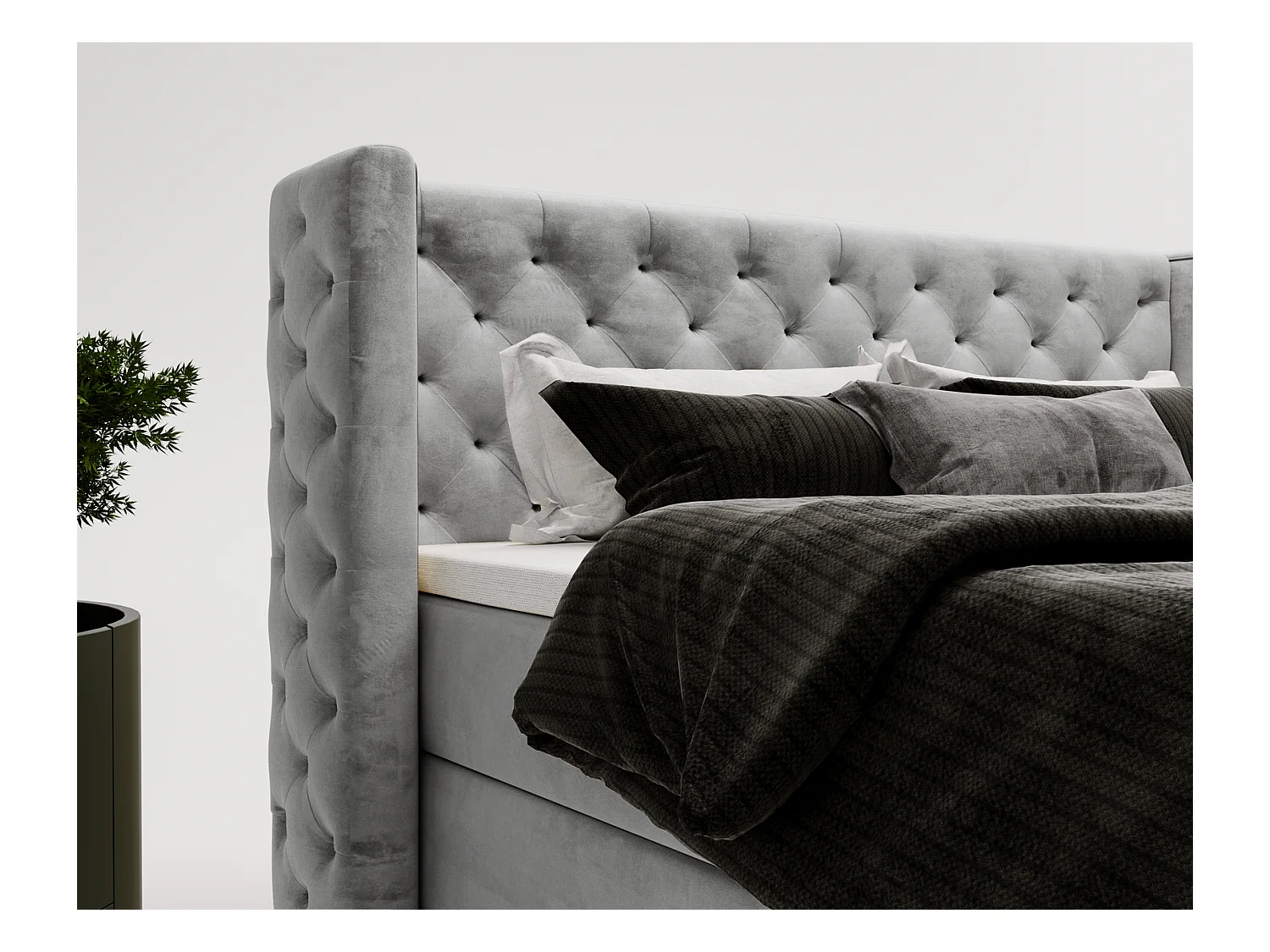 Emporius Valencia Box Lit adulte 180x200 cm - Lit avec matelas, Rangement, surmatelas, - lit double 180x200 Gris (Magic Velvet 2217)