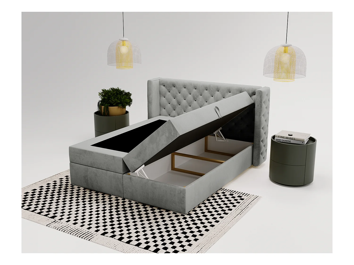 Emporius Valencia Box Lit adulte 180x200 cm - Lit avec matelas, Rangement, surmatelas, - lit double 180x200 Gris (Magic Velvet 2217)