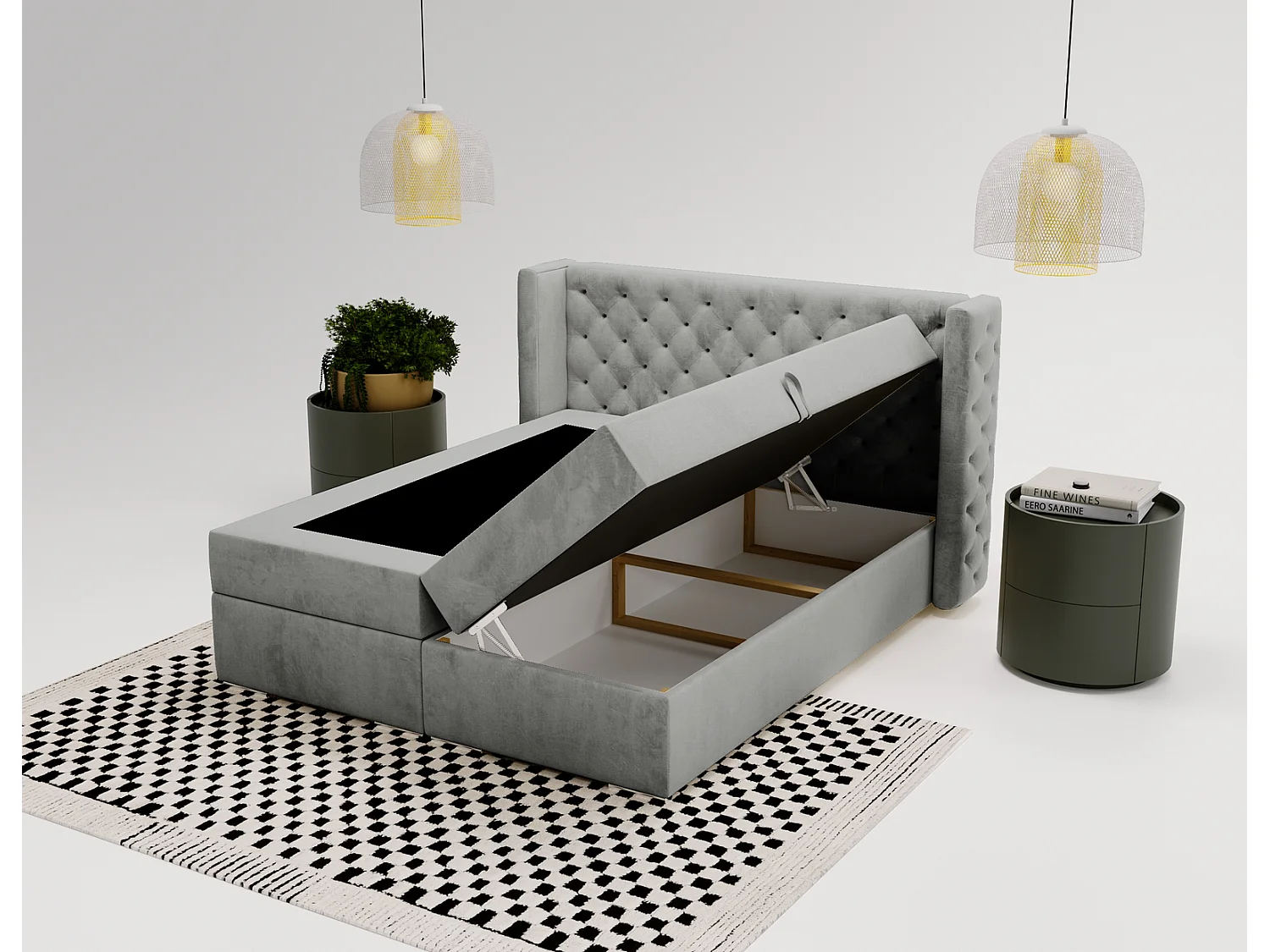 Emporius Valencia Box Lit adulte 180x200 cm - Lit avec matelas, Rangement, surmatelas, - lit double 180x200 Gris (Magic Velvet 2217)