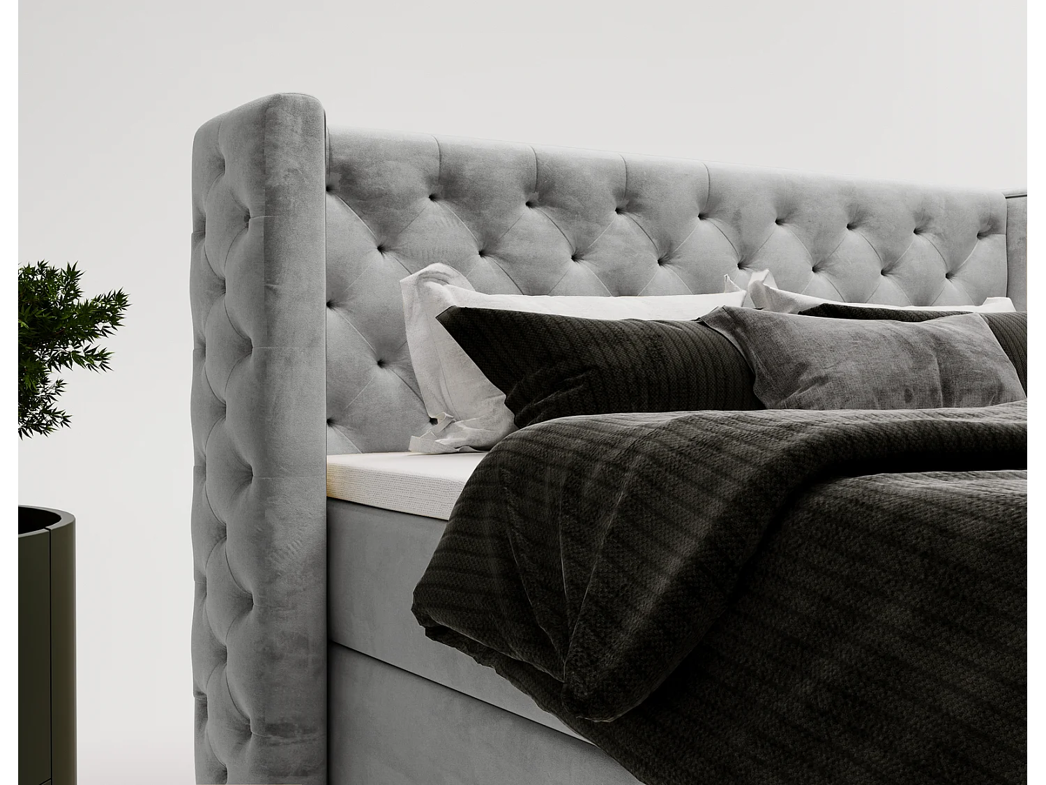 Emporius Valencia Box Lit adulte 180x200 cm - Lit avec matelas, Rangement, surmatelas, - lit double 180x200 Gris (Magic Velvet 2217)