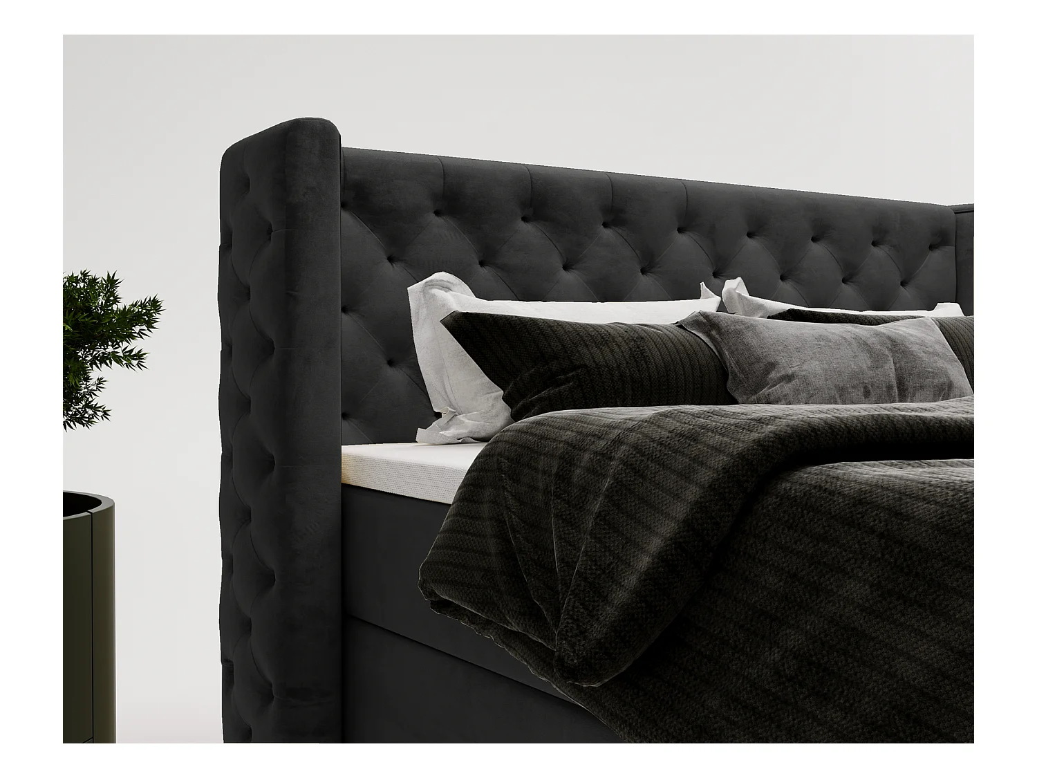 Emporius Valencia Box Lit adulte 140x200 cm - Lit avec matelas, Rangement, surmatelas, - lit double 140x200 Noir (Magic Velvet 2219)