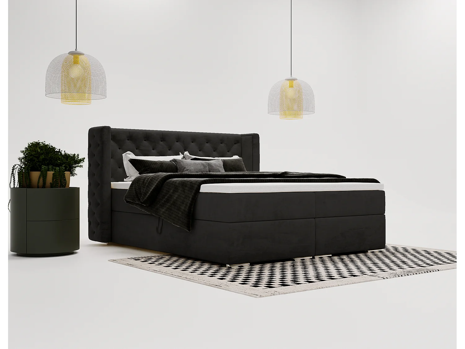 Emporius Valencia Box Lit adulte 140x200 cm - Lit avec matelas, Rangement, surmatelas, - lit double 140x200 Noir (Magic Velvet 2219)