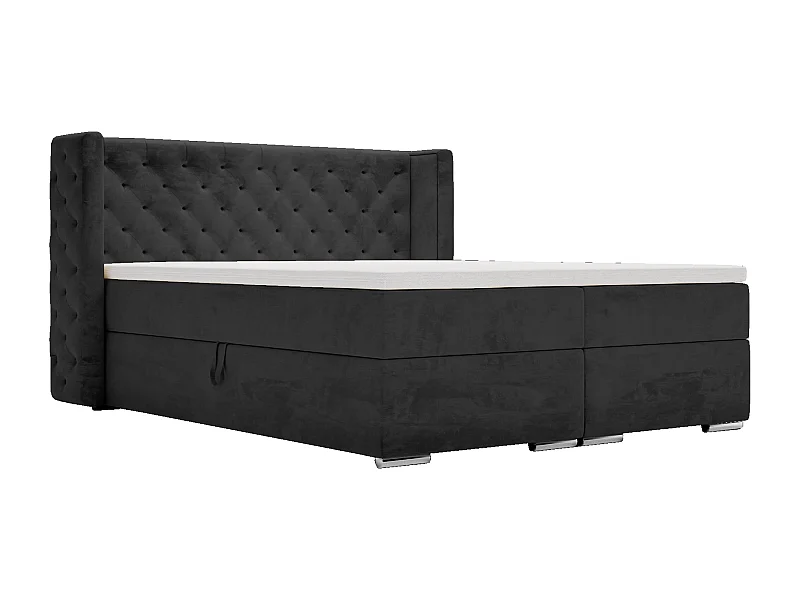 Emporius Valencia Box tweepersoonsbed bed 140x200, bed met opbergruimte - matras en topper - boxspring bed fluweel zwart (Magic Velvet 2219)