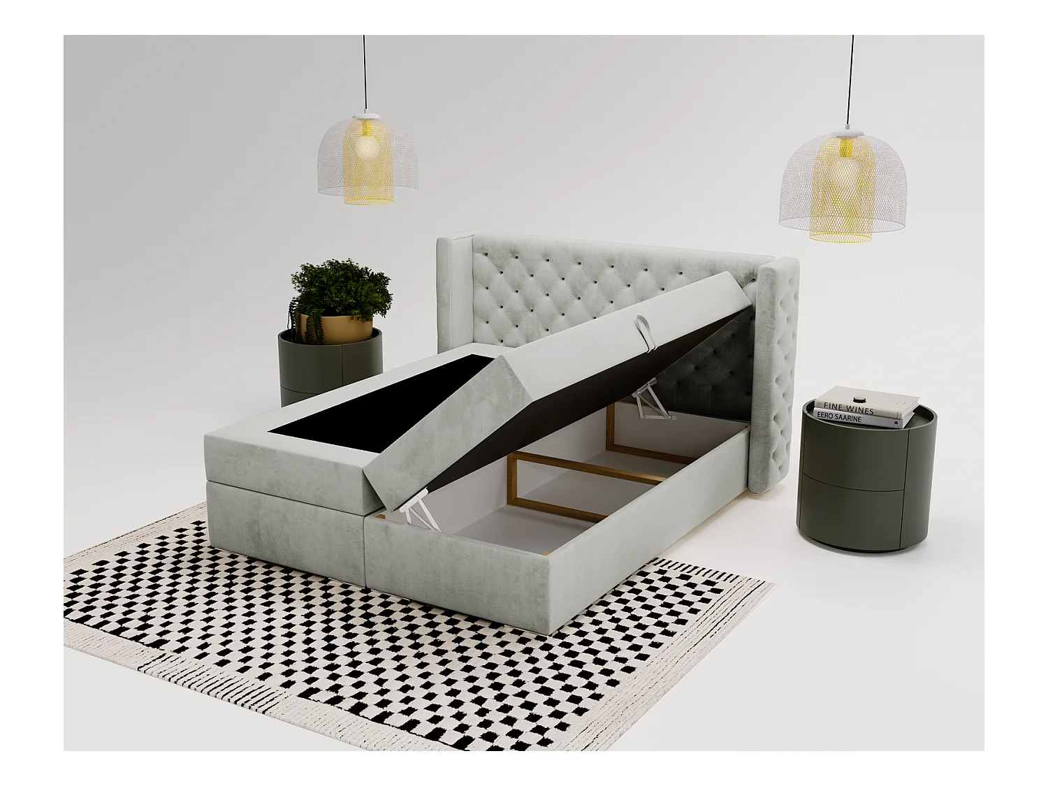 Emporius Valencia Box Lit adulte 140x200 cm - Lit avec matelas, Rangement, surmatelas, - lit double 140x200 Gris clair (Magic Velvet 2218)