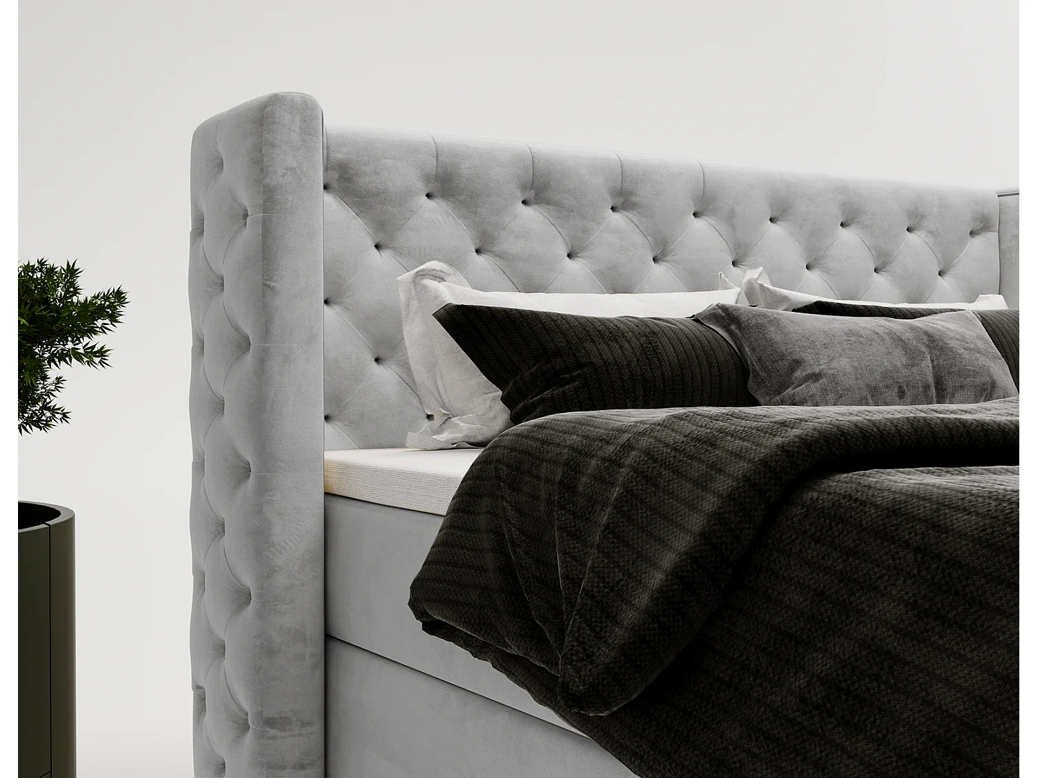 Emporius Valencia Box Lit adulte 140x200 cm - Lit avec matelas, Rangement, surmatelas, - lit double 140x200 Gris clair (Magic Velvet 2218)