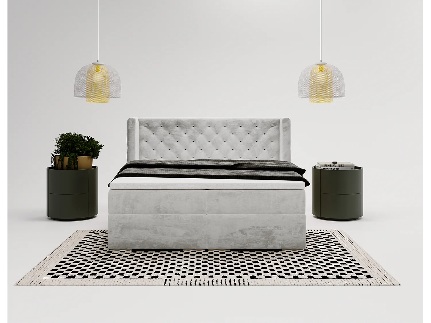 Emporius Valencia Box Lit adulte 140x200 cm - Lit avec matelas, Rangement, surmatelas, - lit double 140x200 Gris clair (Magic Velvet 2218)