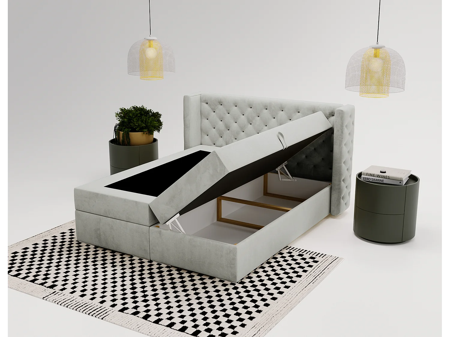 Emporius Valencia Box Lit adulte 140x200 cm - Lit avec matelas, Rangement, surmatelas, - lit double 140x200 Gris clair (Magic Velvet 2218)