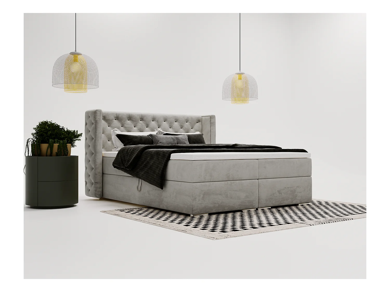 Emporius Valencia Box Lit adulte 160x200 cm - Lit avec matelas, Rangement, surmatelas, - lit double 160x200 Gris (Magic Velvet 2217)