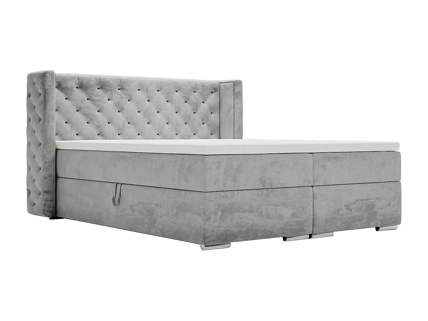 Emporius Valencia Box tweepersoonsbed bed 160x200, bed met opbergruimte - matras en topper - boxspring bed fluweel grijs (Magic Velvet 2217)