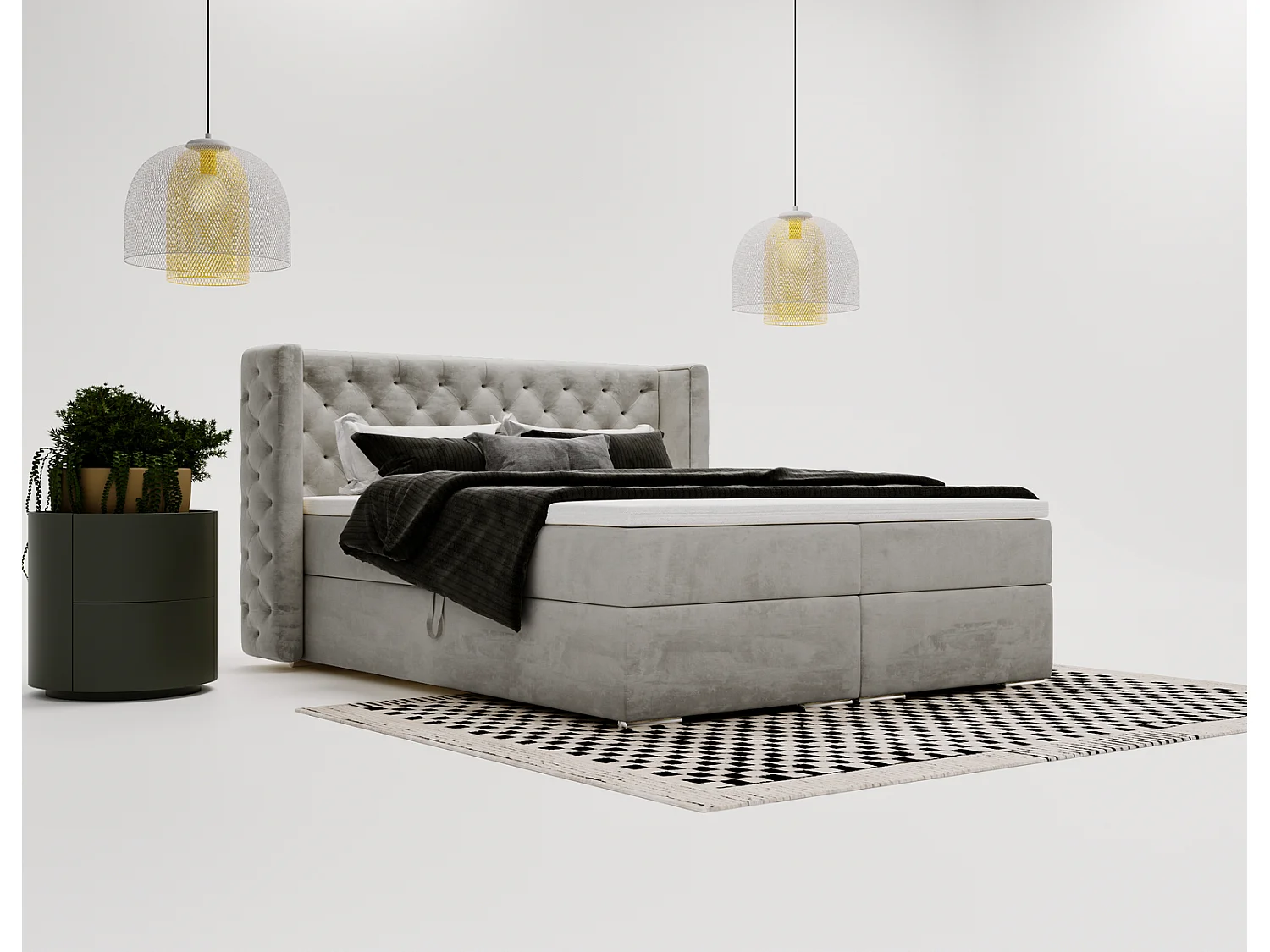 Emporius Valencia Box tweepersoonsbed bed 160x200, bed met opbergruimte - matras en topper - boxspring bed fluweel grijs (Magic Velvet 2217)