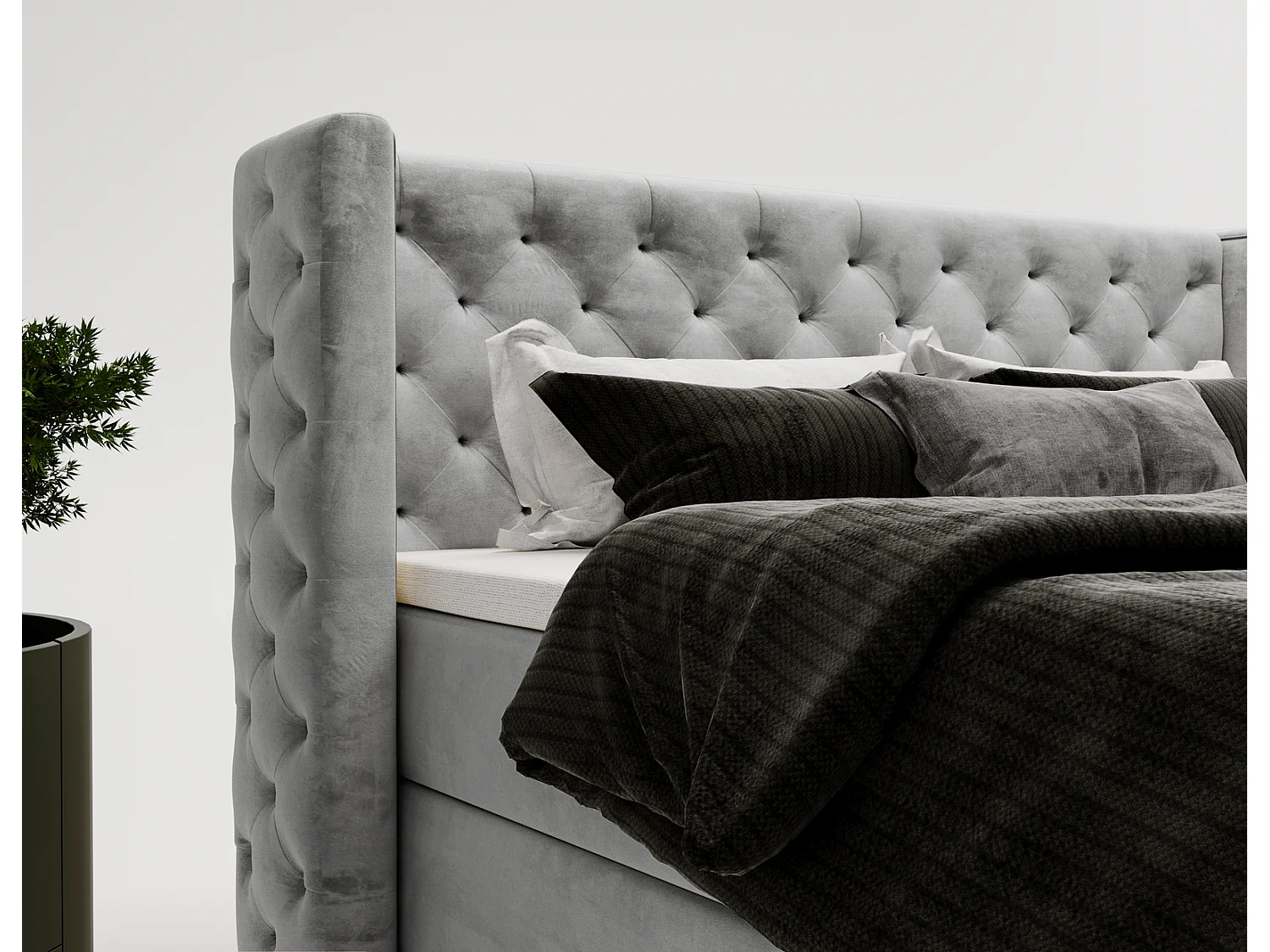 Emporius Valencia Box tweepersoonsbed bed 160x200, bed met opbergruimte - matras en topper - boxspring bed fluweel grijs (Magic Velvet 2217)