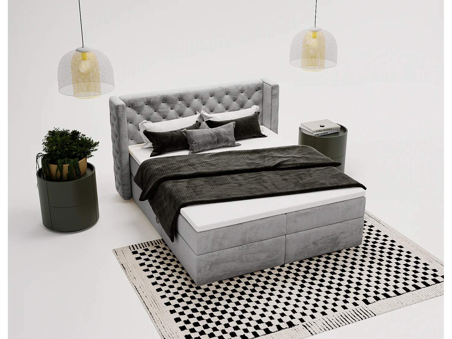 Emporius Valencia Box Lit adulte 160x200 cm - Lit avec matelas, Rangement, surmatelas, - lit double 160x200 Gris (Magic Velvet 2217)