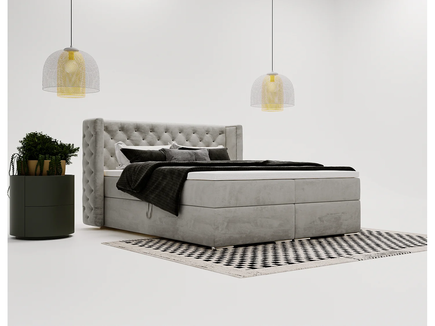 Emporius Valencia Box Lit adulte 140x200 cm - Lit avec matelas, Rangement, surmatelas, - lit double 140x200 Gris (Magic Velvet 2217)