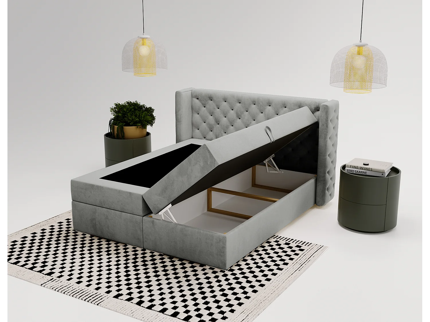 Emporius Valencia Box Lit adulte 140x200 cm - Lit avec matelas, Rangement, surmatelas, - lit double 140x200 Gris (Magic Velvet 2217)