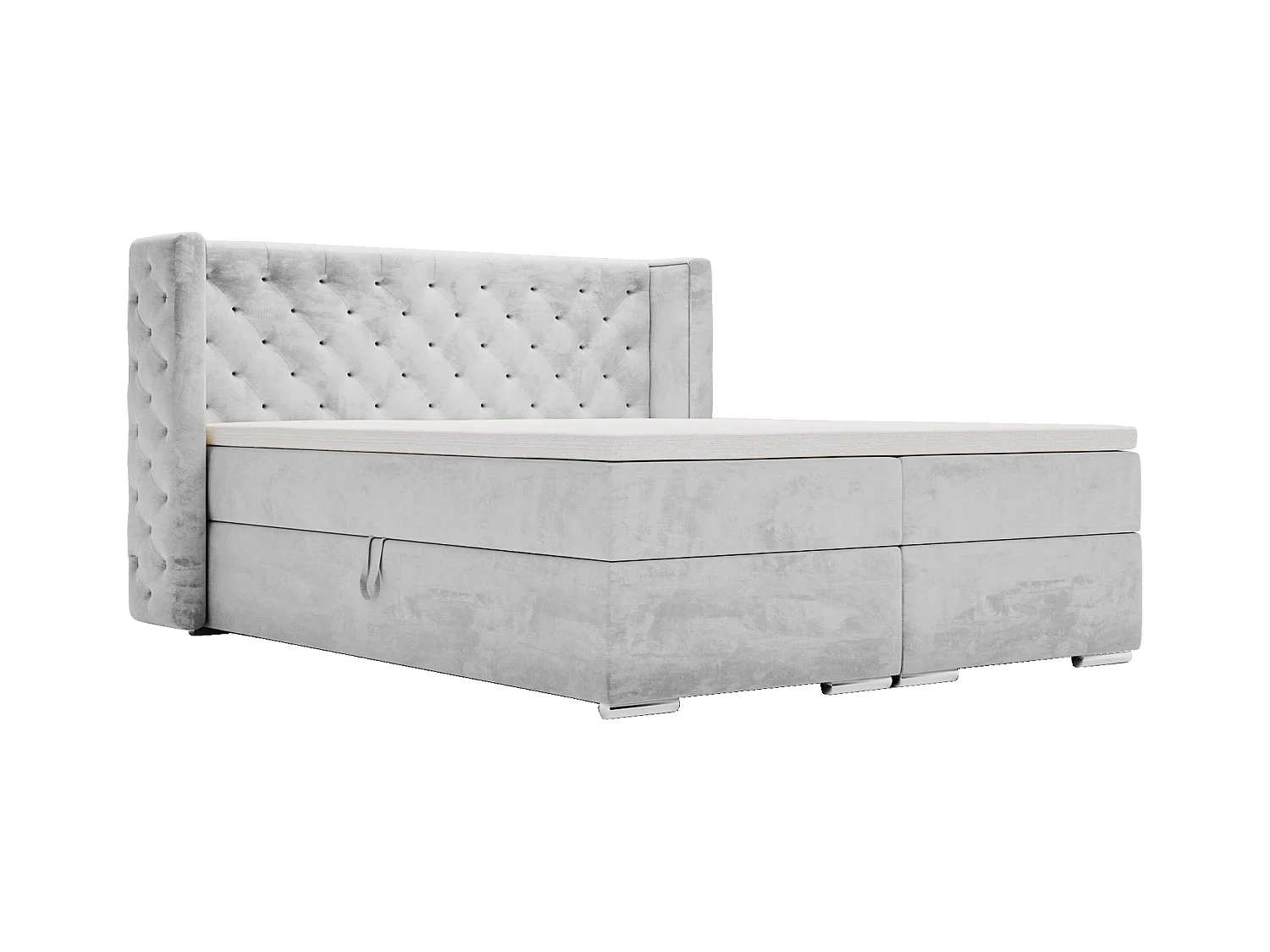 Emporius Valencia Box Lit adulte 160x200 cm - Lit avec matelas, Rangement, surmatelas, - lit double 160x200 Gris clair (Magic Velvet 2218)