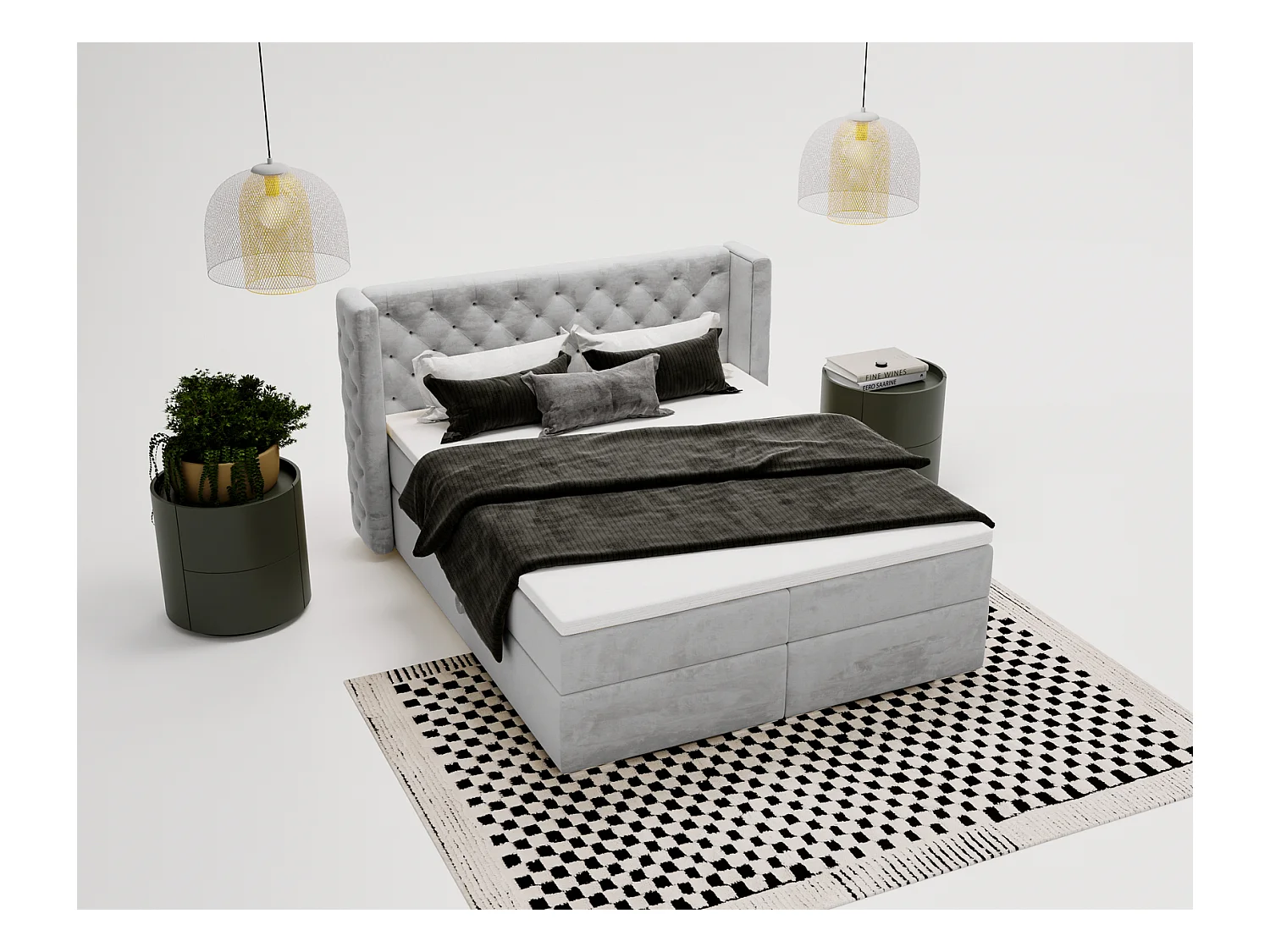 Emporius Valencia Box Lit adulte 160x200 cm - Lit avec matelas, Rangement, surmatelas, - lit double 160x200 Gris clair (Magic Velvet 2218)