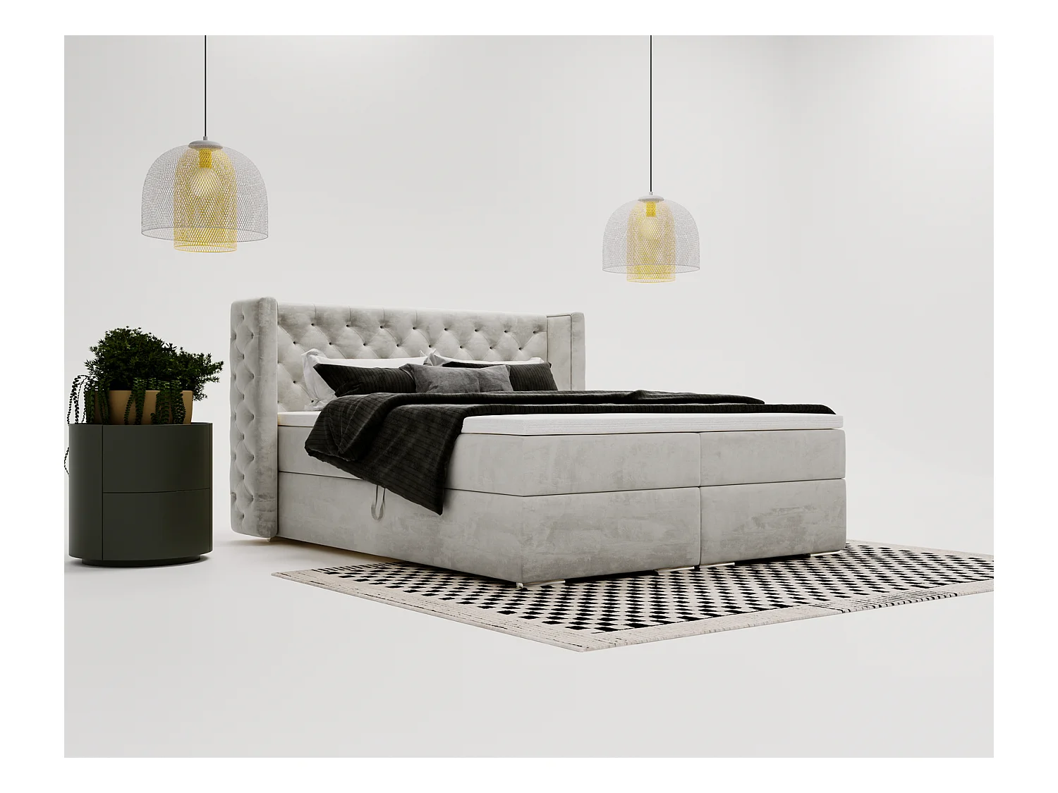 Emporius Valencia Box Lit adulte 160x200 cm - Lit avec matelas, Rangement, surmatelas, - lit double 160x200 Gris clair (Magic Velvet 2218)