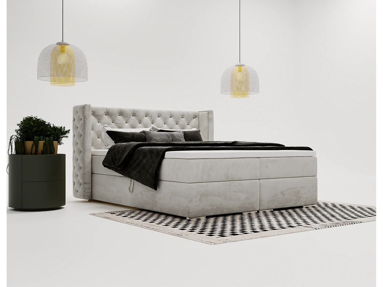 Emporius Valencia Box Lit adulte 160x200 cm - Lit avec matelas, Rangement, surmatelas, - lit double 160x200 Gris clair (Magic Velvet 2218)
