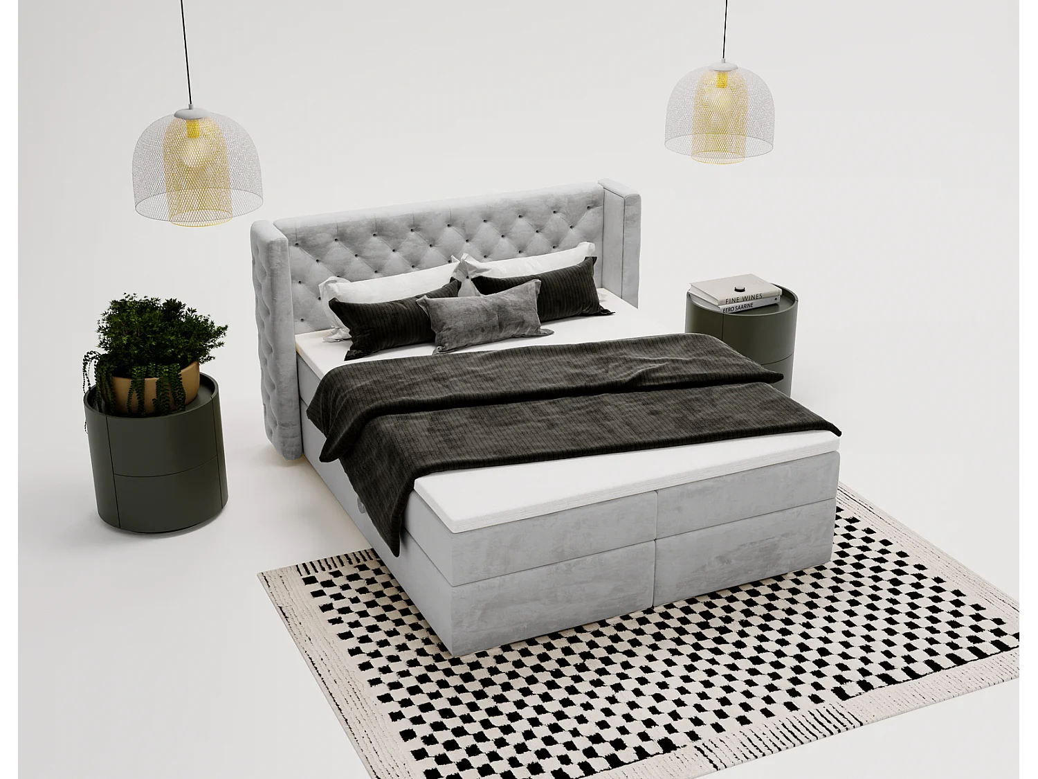 Emporius Valencia Box Lit adulte 160x200 cm - Lit avec matelas, Rangement, surmatelas, - lit double 160x200 Gris clair (Magic Velvet 2218)