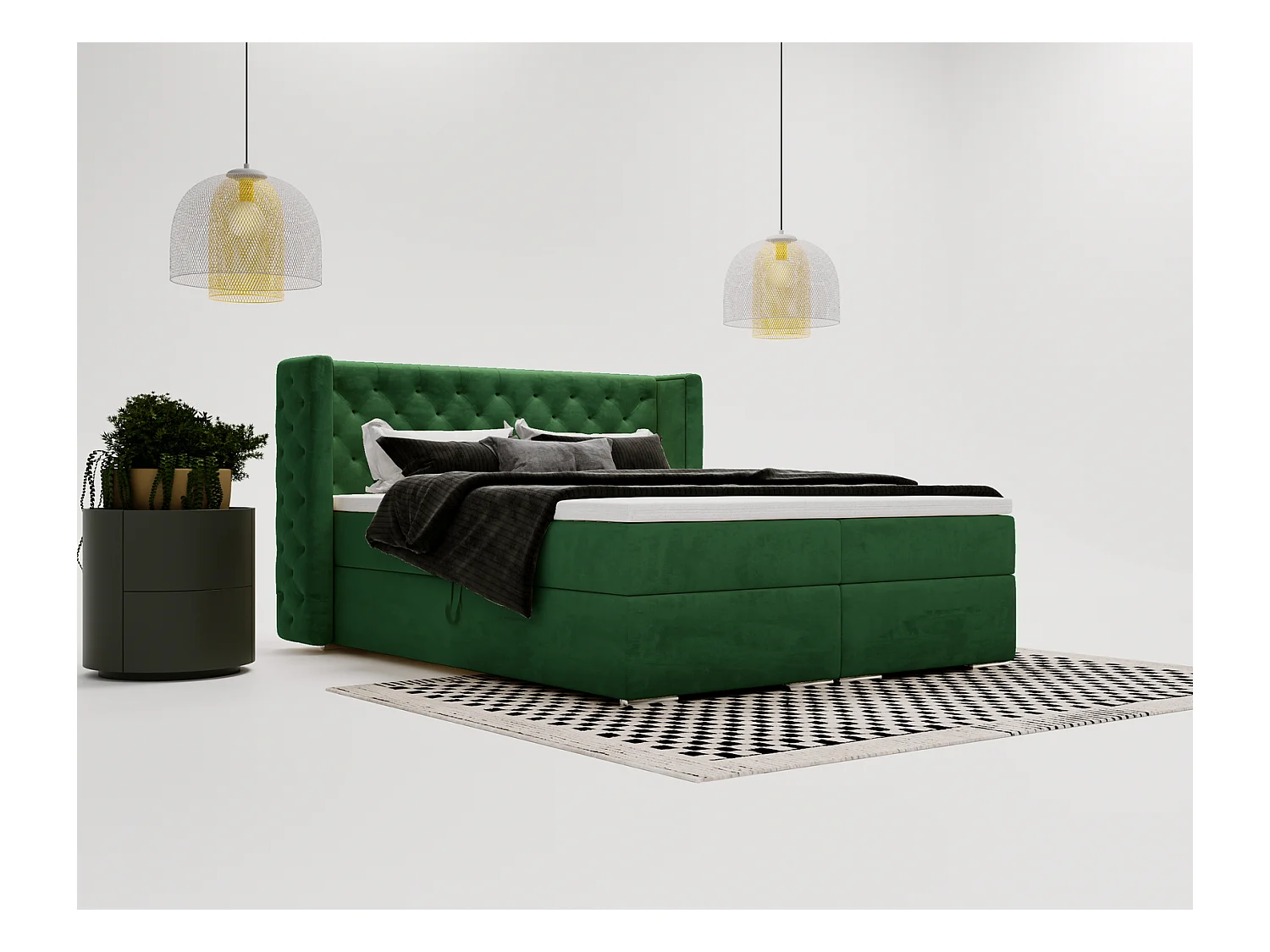 Emporius Valencia Box Lit adulte 140x200 cm - Lit avec matelas, Rangement, surmatelas, - lit double 140x200 Vert (Magic Velvet 2225)