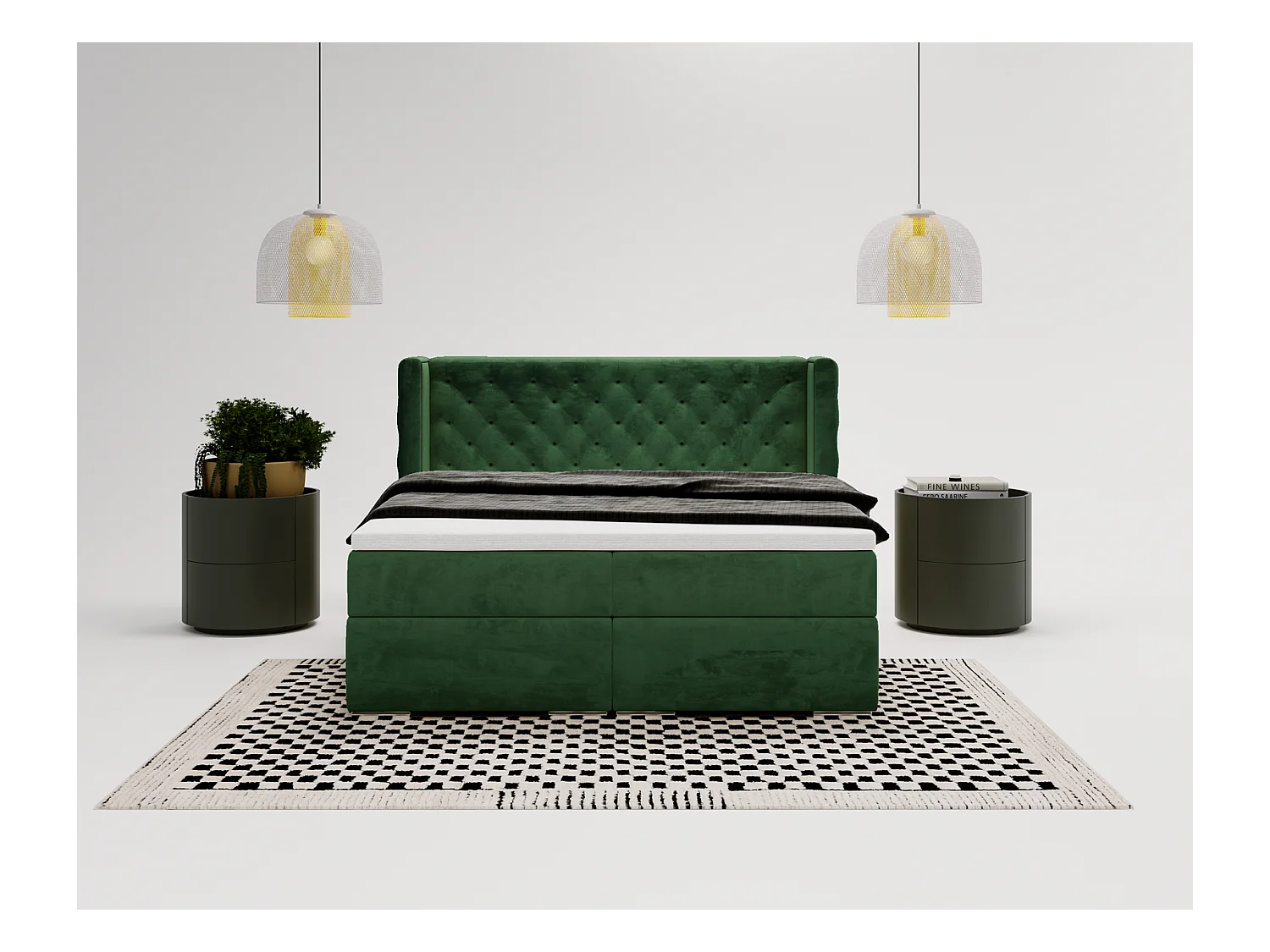 Emporius Valencia Box Lit adulte 140x200 cm - Lit avec matelas, Rangement, surmatelas, - lit double 140x200 Vert (Magic Velvet 2225)