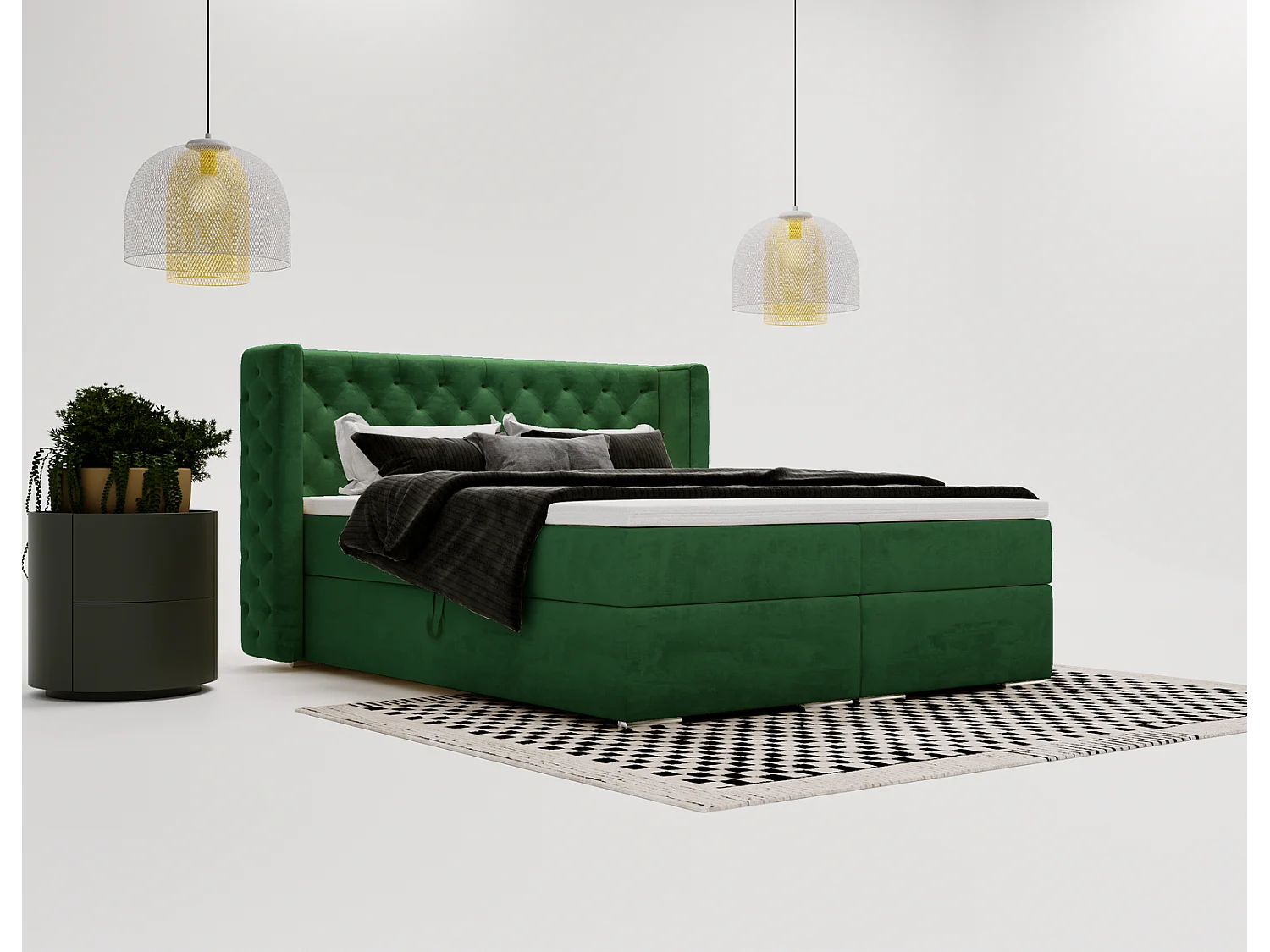 Emporius Valencia Box Lit adulte 140x200 cm - Lit avec matelas, Rangement, surmatelas, - lit double 140x200 Vert (Magic Velvet 2225)