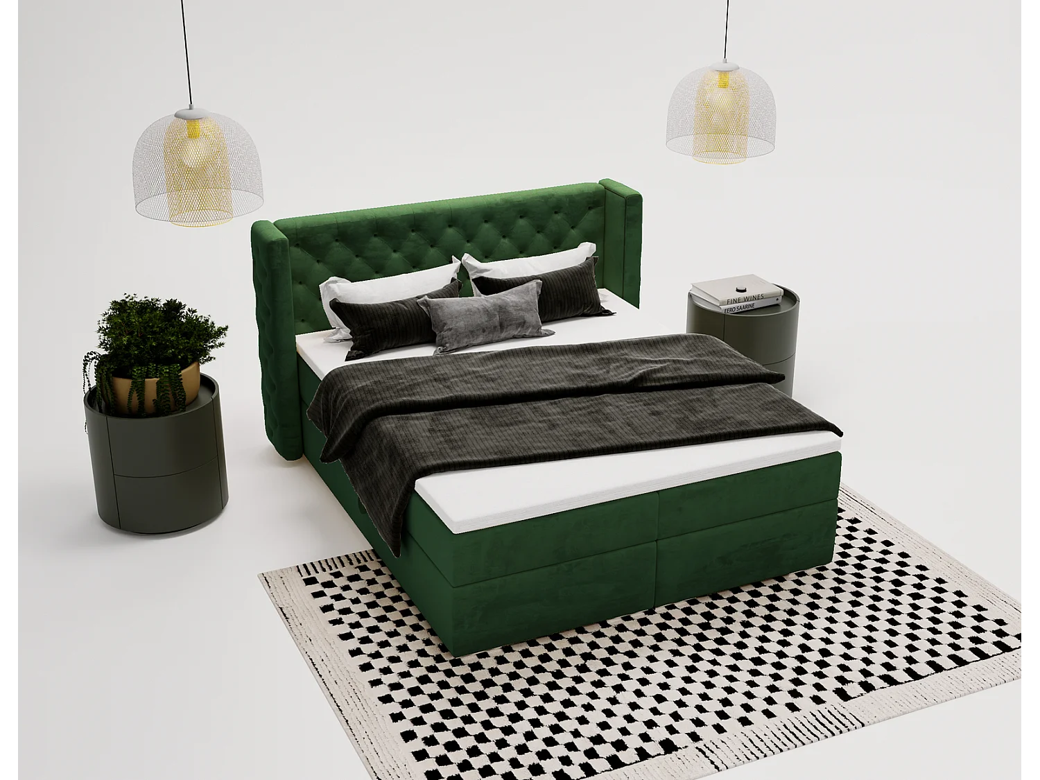 Emporius Valencia Box Lit adulte 140x200 cm - Lit avec matelas, Rangement, surmatelas, - lit double 140x200 Vert (Magic Velvet 2225)