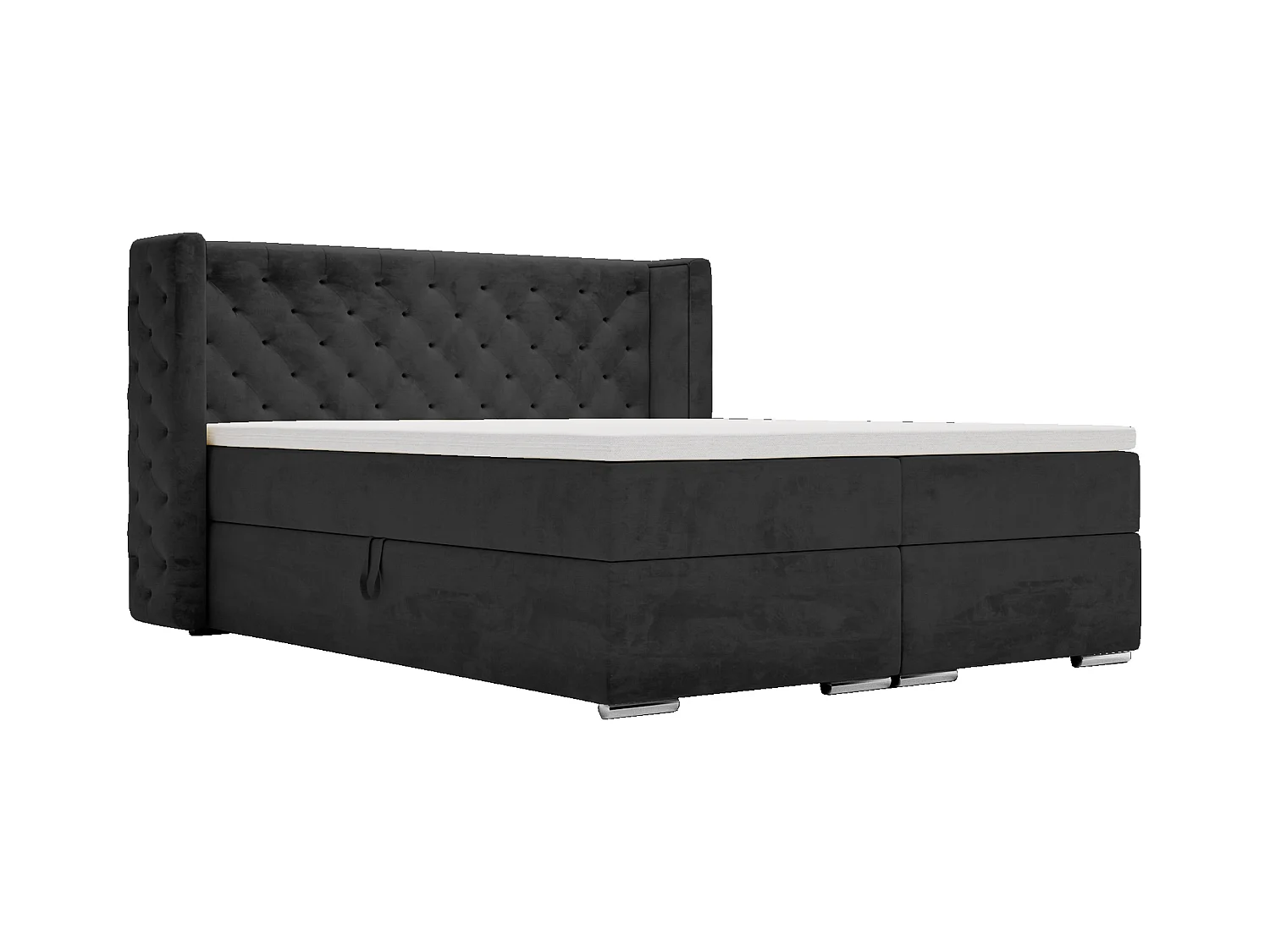 Emporius Valencia Box Lit adulte 160x200 cm - Lit avec matelas, Rangement, surmatelas, - lit double 160x200 Noir (Magic Velvet 2219)