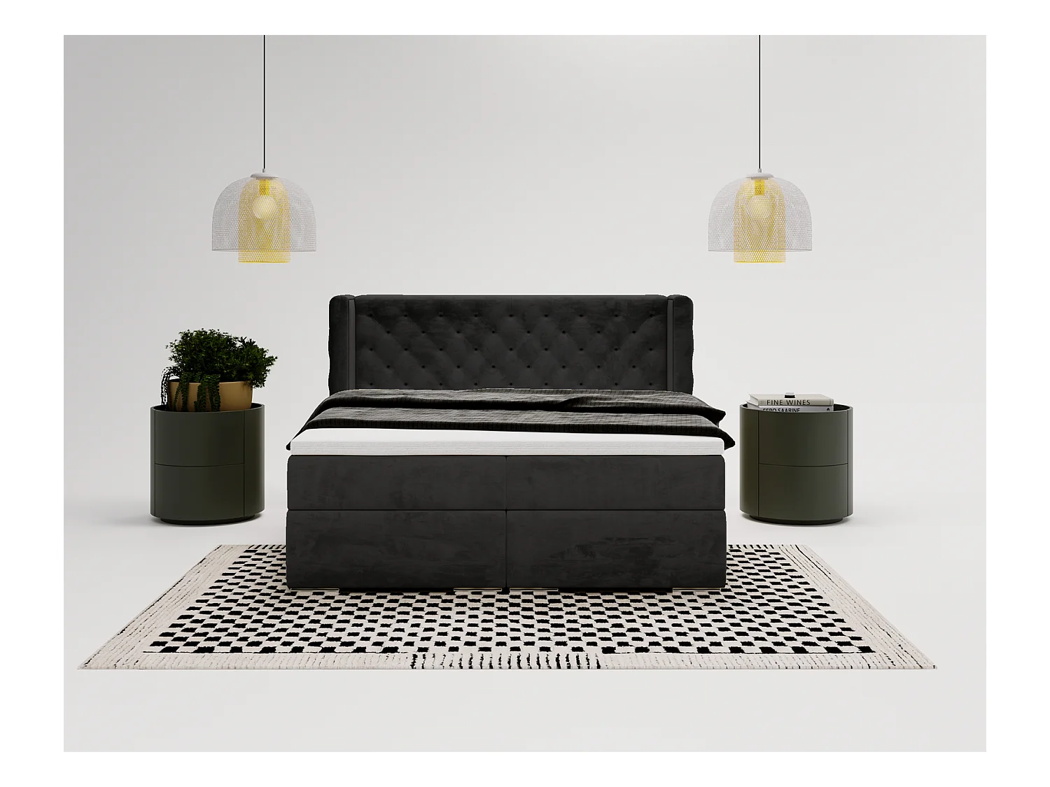 Emporius Valencia Box Lit adulte 160x200 cm - Lit avec matelas, Rangement, surmatelas, - lit double 160x200 Noir (Magic Velvet 2219)