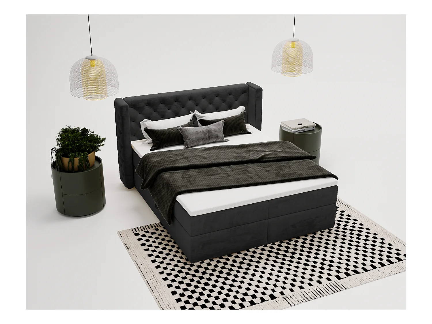 Emporius Valencia Box Lit adulte 160x200 cm - Lit avec matelas, Rangement, surmatelas, - lit double 160x200 Noir (Magic Velvet 2219)